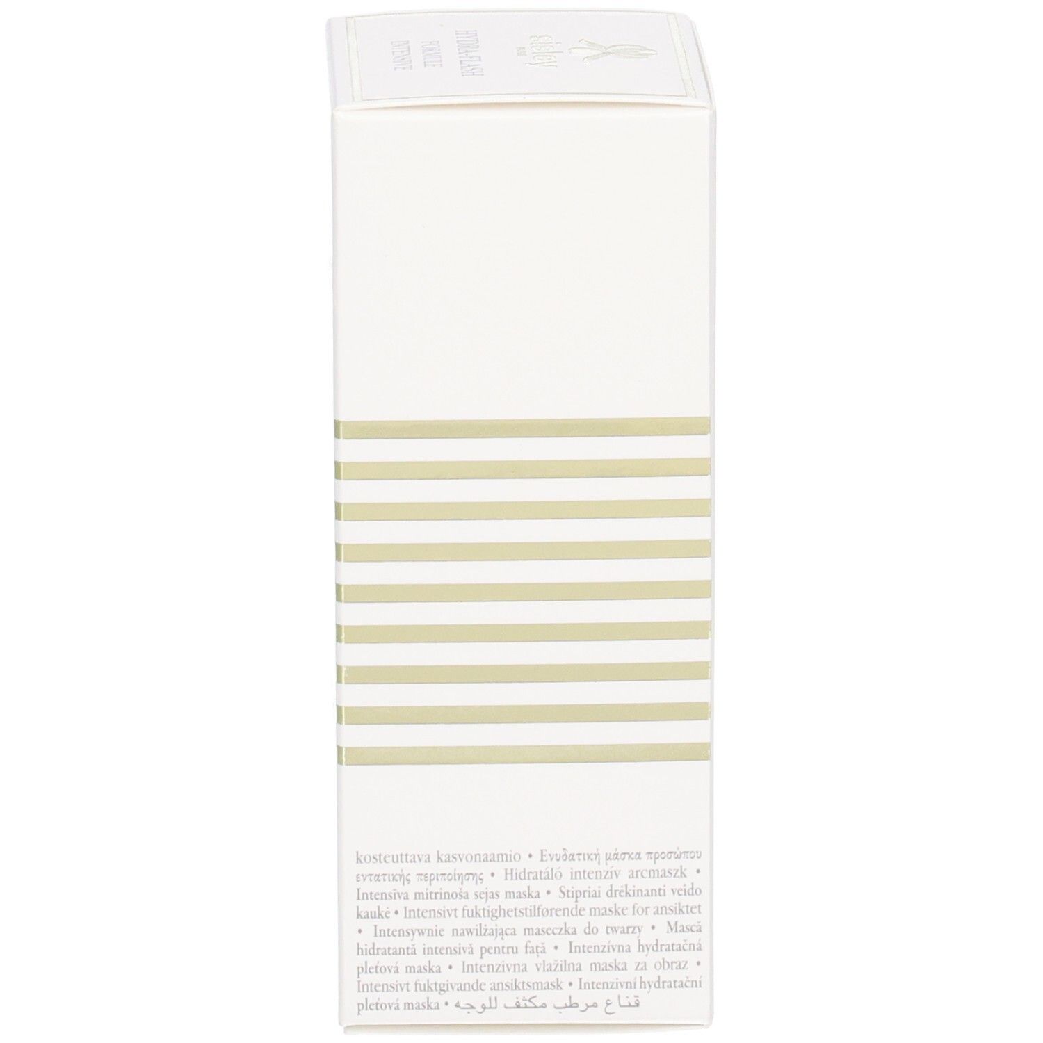 Seite der Sisley Hydra-Flash Formule Intensive Kartonverpackung mit mehrsprachigen Produktbeschreibungen.