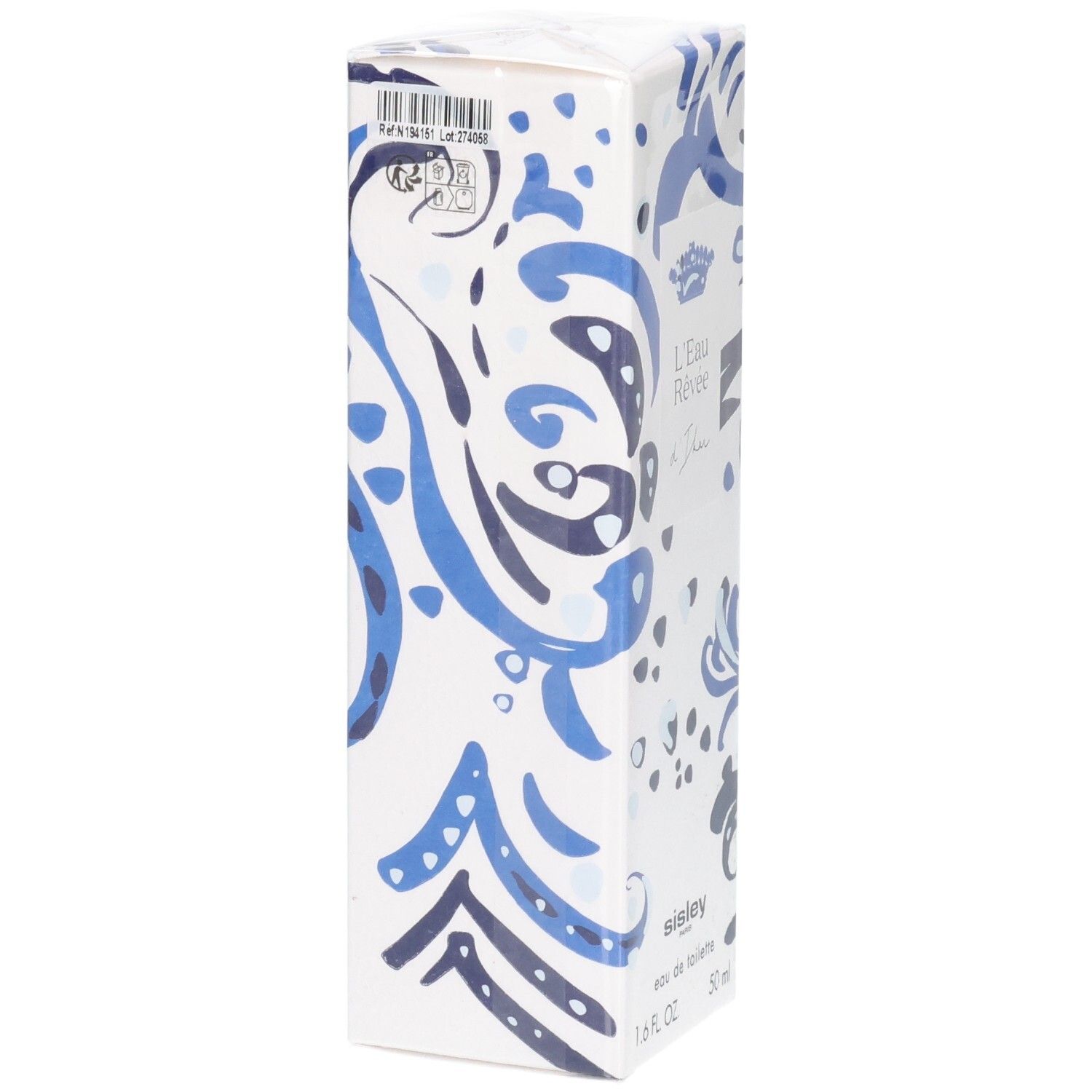 Sisley L'Eau Rêvée d'Ikar Eau de Toilette Kartonverpackung, Seite mit blauem Muster.