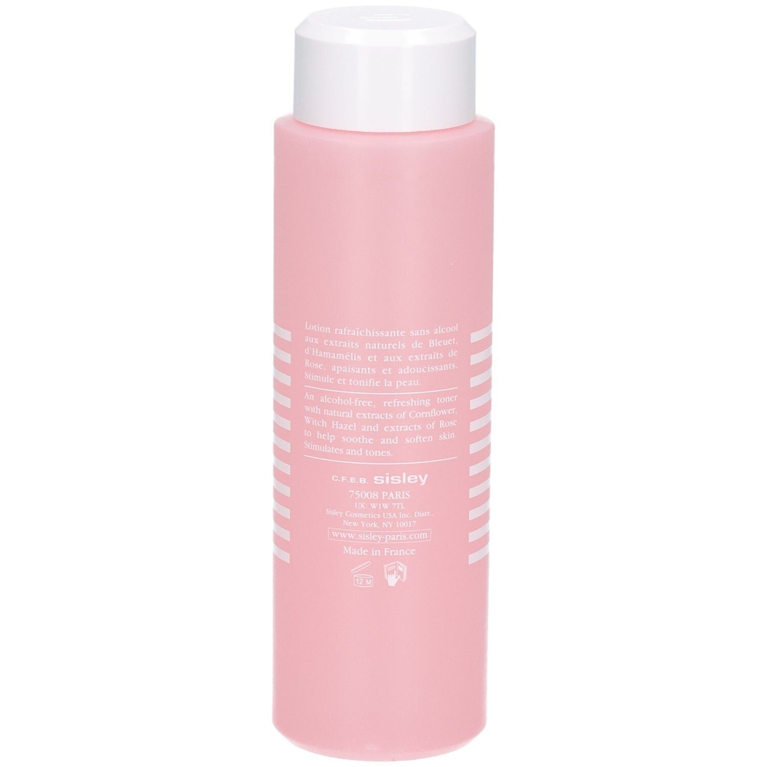 Sisley Lotion Tonique aux Fleurs, 250 ml, rosa Flasche, Rückseitenansicht.