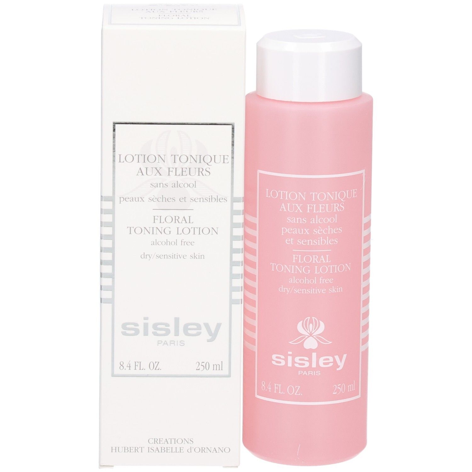 Sisley Lotion Tonique aux Fleurs, 250 ml, rosa Flasche mit Verpackung.