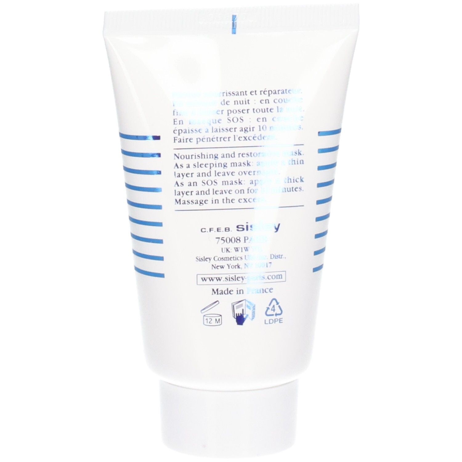 Rückseite des Sisley Masque de Nuit Velours Tiegels mit Produktinformationen.