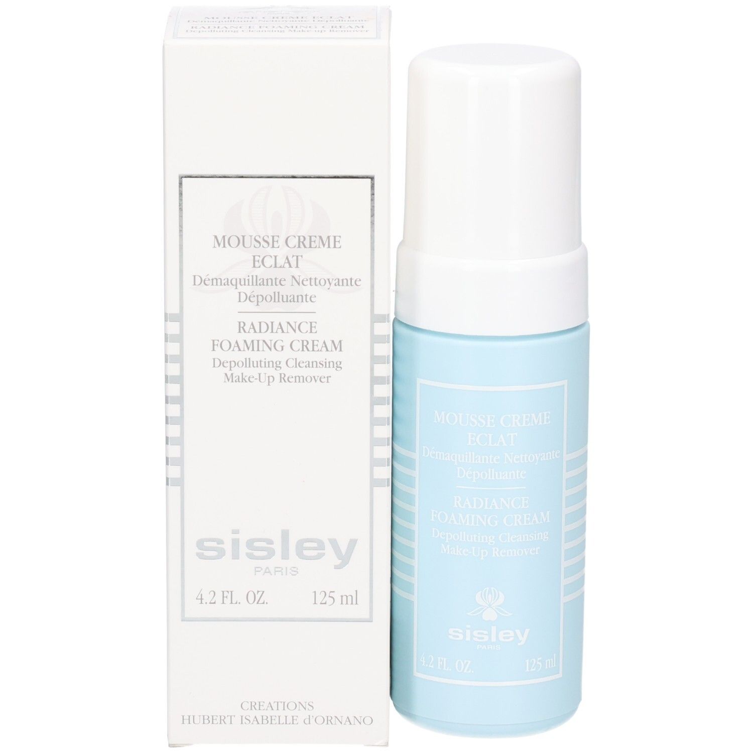 Sisley Mousse Crème Eclat, blaue Flasche und weiße Verpackung. 125 ml.