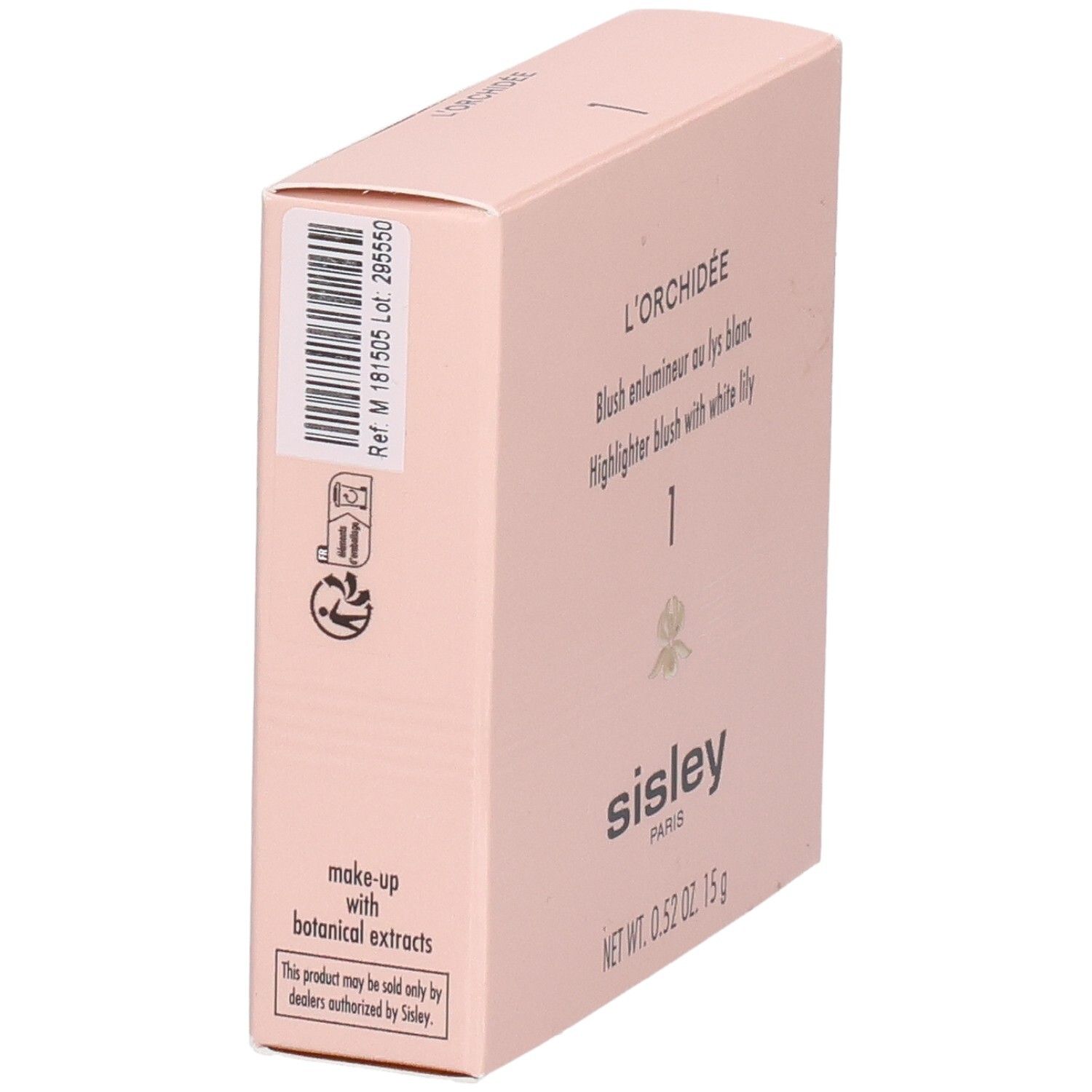 Sisley L'Orchidée Highlighter Blush 1, Verpackung mit Seitenansicht und Etiketten.