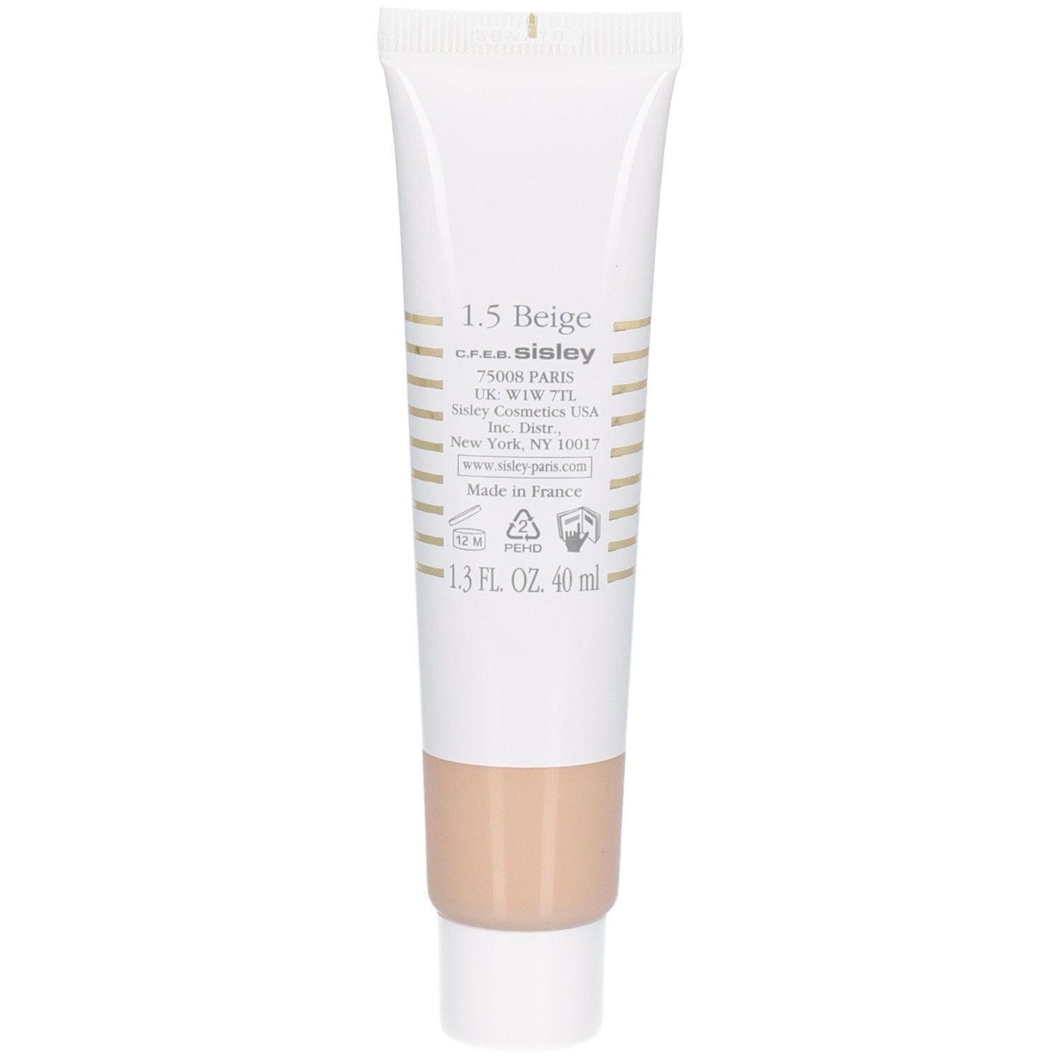Sisley Phyto-Hydra Teint, Rückseite der Tube, Farbton 1.5 Beige, 40 ml.