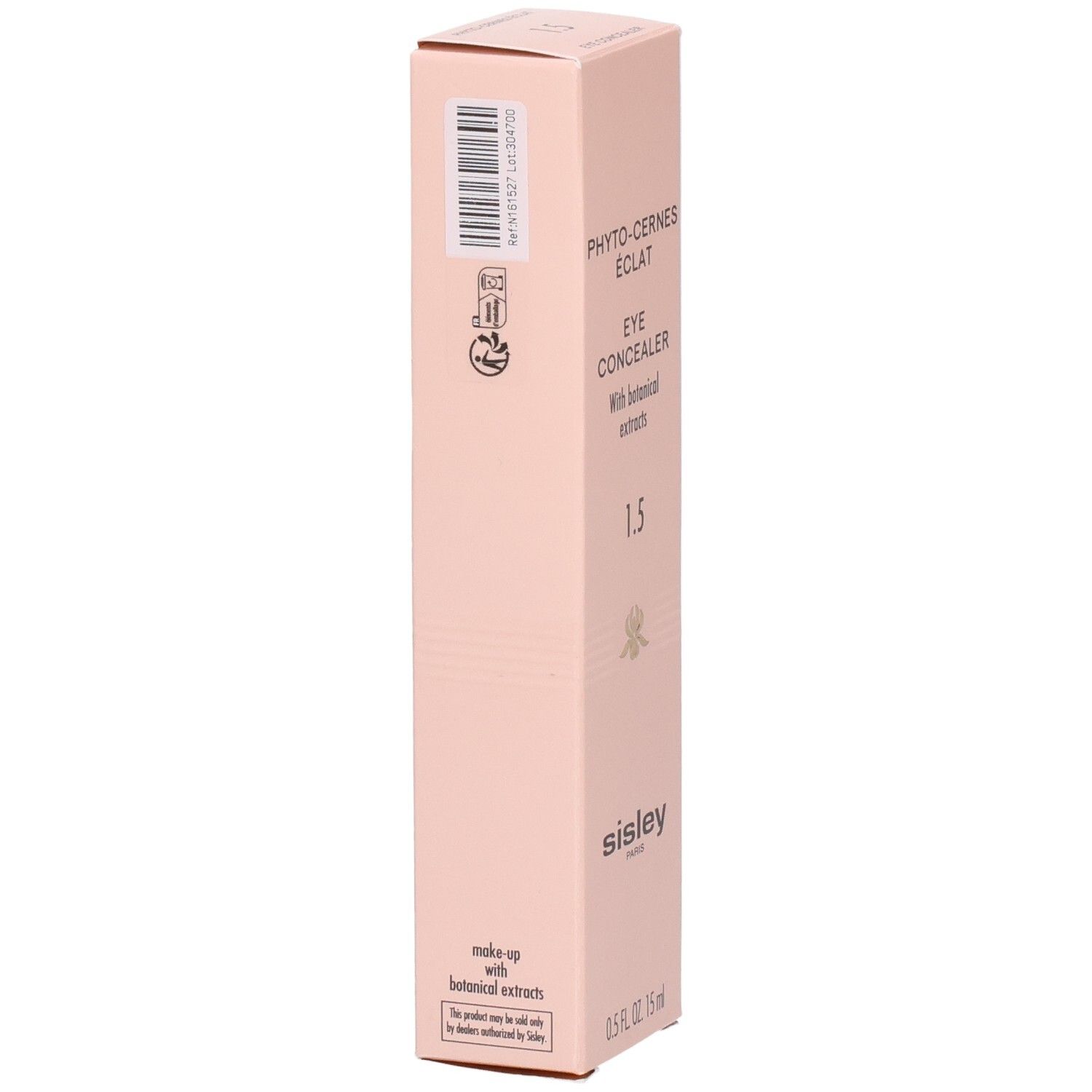 Sisley Phyto-Cernes Éclat Augenpflege-Stift, Rückseite mit Produktinformationen und Barcode.