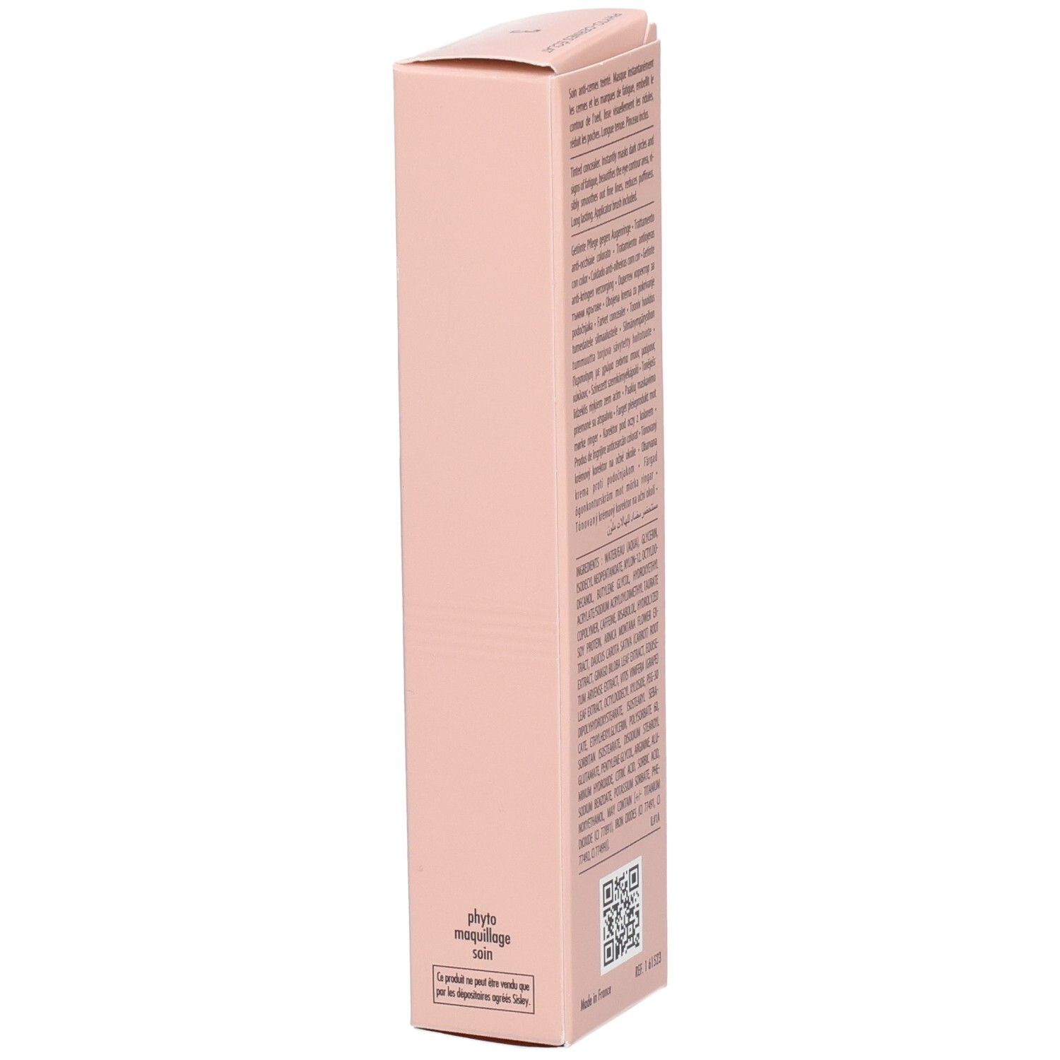 Sisley Phyto-Cernes Éclat Augen-Concealer, Farbe 3, Seitenansicht der Verpackung mit Anwendungshinweisen.