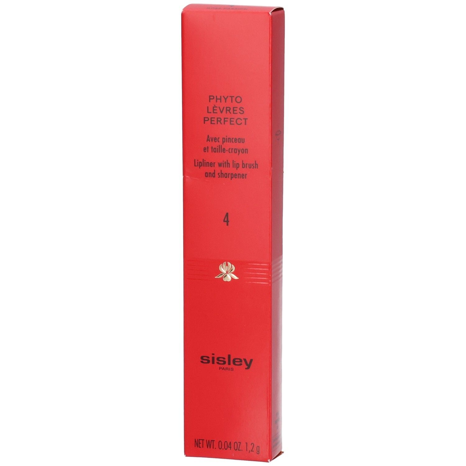 Sisley Phyto-Lèvres Perfect Lipliner in roter Verpackung, Vorderseite mit Produktnamen und Nummer 4.