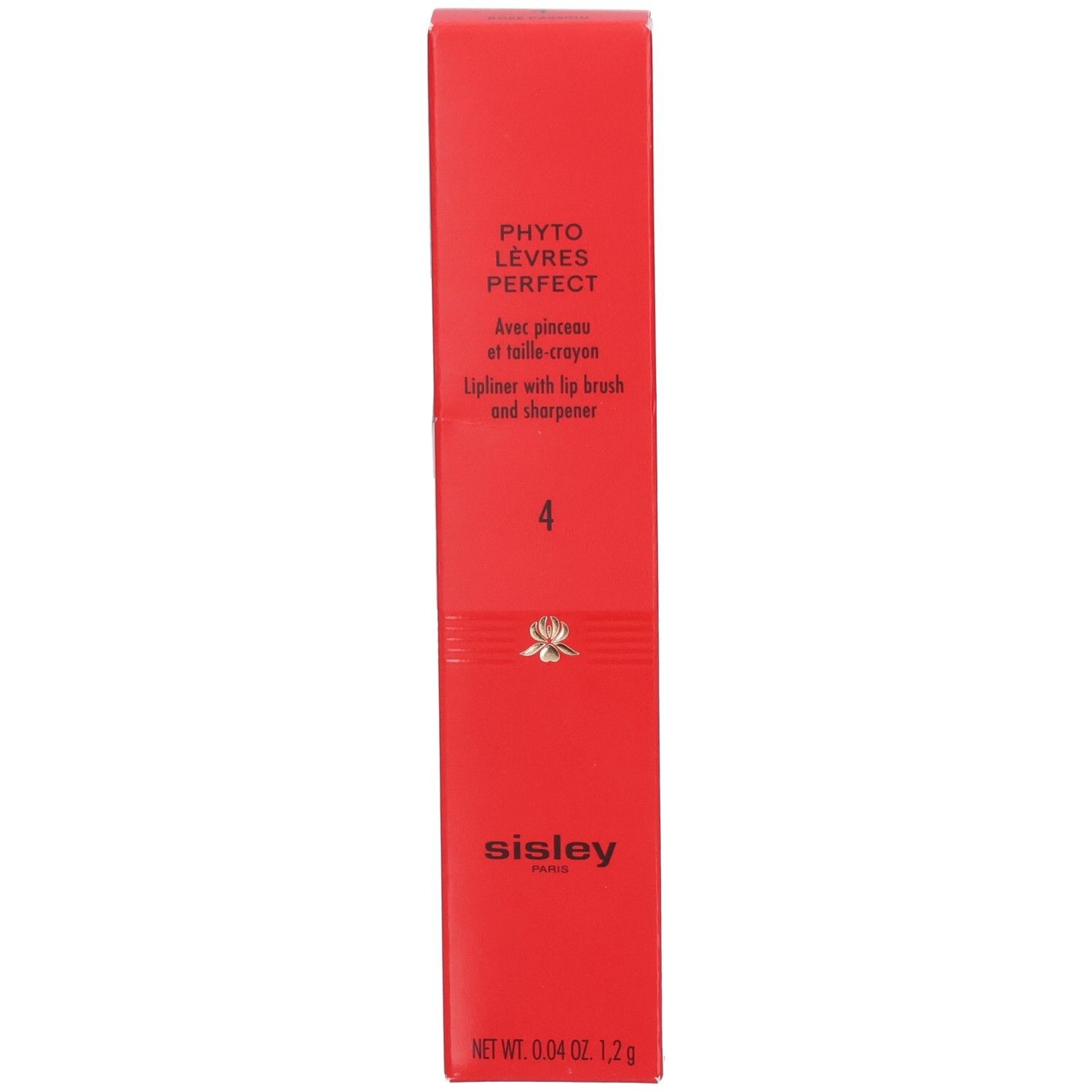Sisley Phyto-Lèvres Perfect Lipliner in roter Verpackung, Vorderseite mit Produktnamen, Nummer 4 und Sisley-Logo.