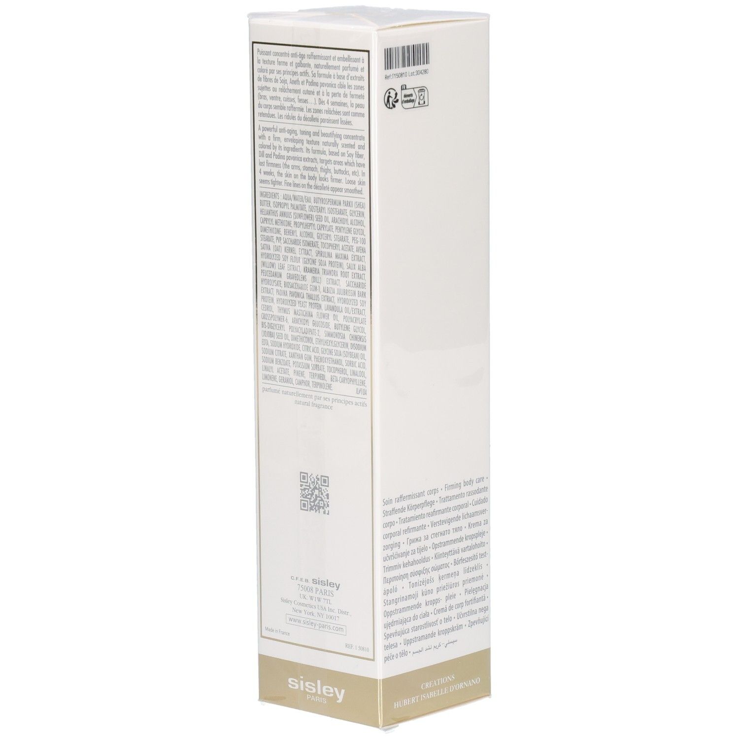 Sisley Sisleya L'Intégral Anti-Âge Körpercreme-Verpackung mit detaillierten Produktinformationen und QR-Code.