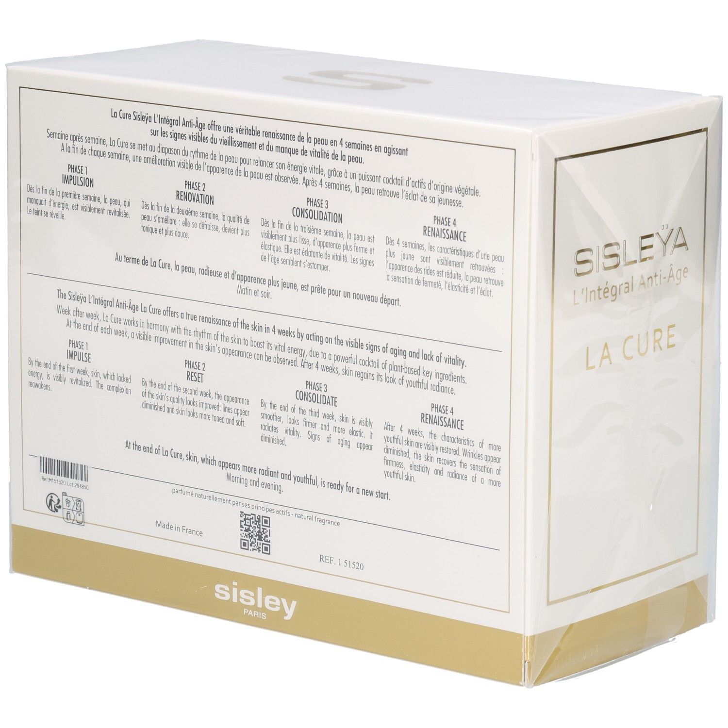 Sisley La Cure Anti-Aging Pflegebox, Rückseite mit Anwendungsinformationen.