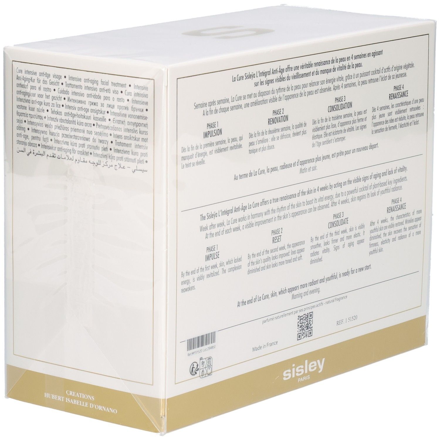 Sisley La Cure Anti-Aging Pflegebox, Seitenansicht mit Produktinformationen.