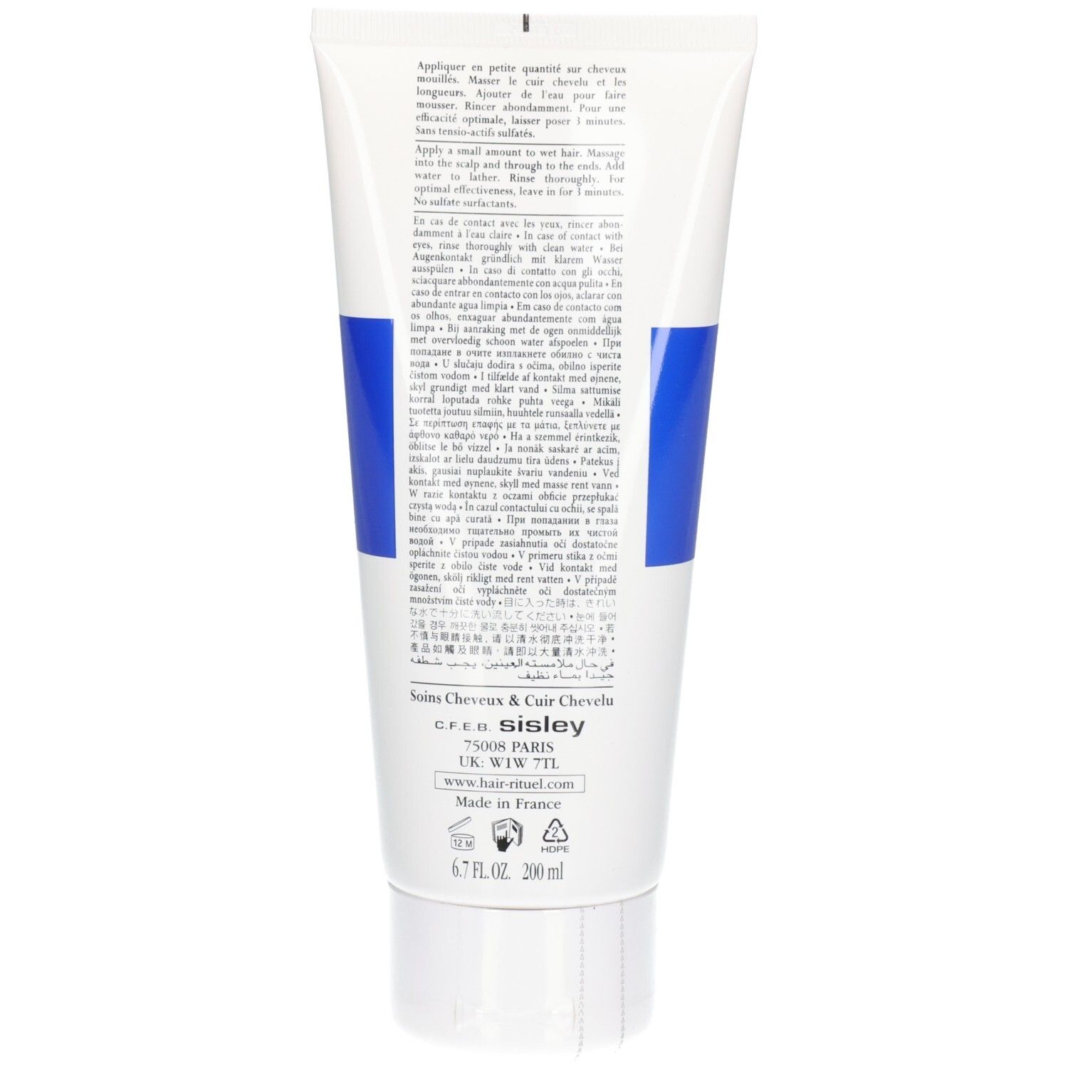 Rückseite der Tube mit Informationen zu beruhigendem Anti-Schuppen-Shampoo.