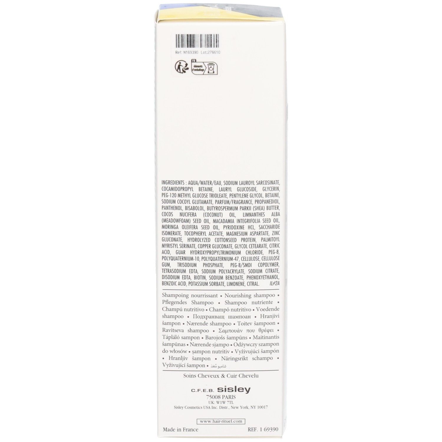 Rückseite der Kartonverpackung mit Inhaltsstoffen und Produktinformationen.