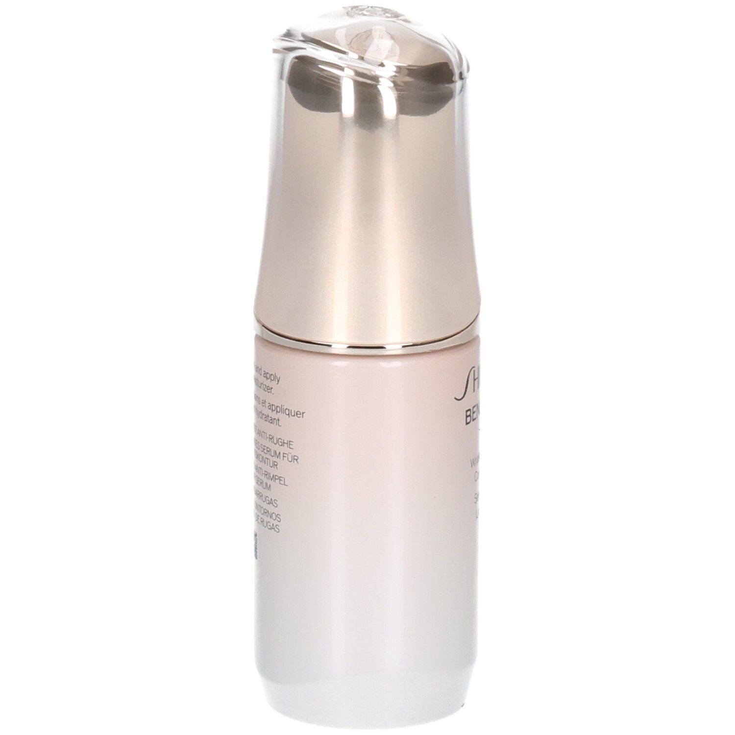 Rückseite des Shiseido Benefiance Faltenreduzierenden Konturserums mit Anwendungshinweisen.