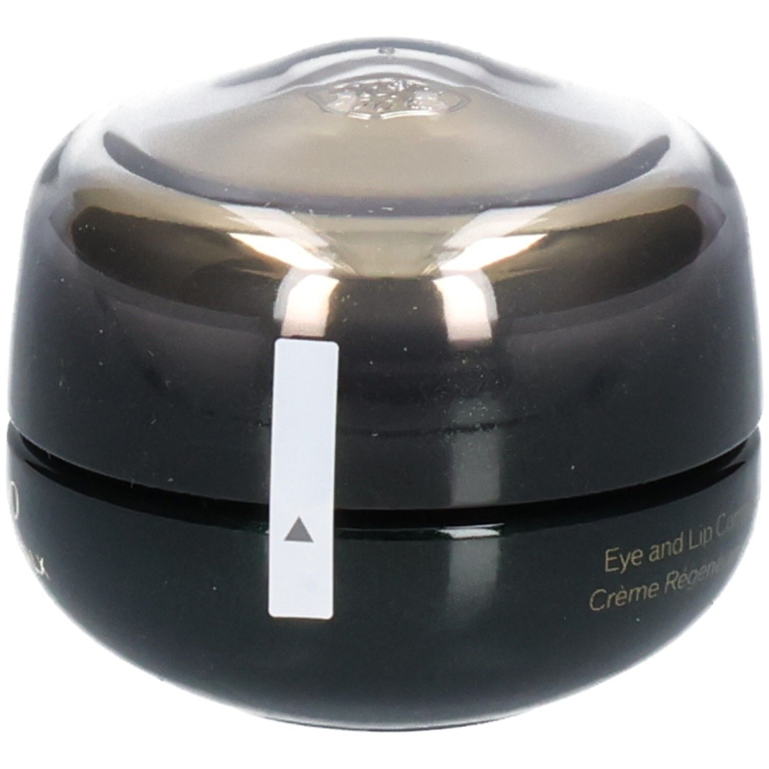 Shiseido Future Solution LX Augen- und Lippenkonturcreme, schwarzer Tiegel mit weißem Etikett.