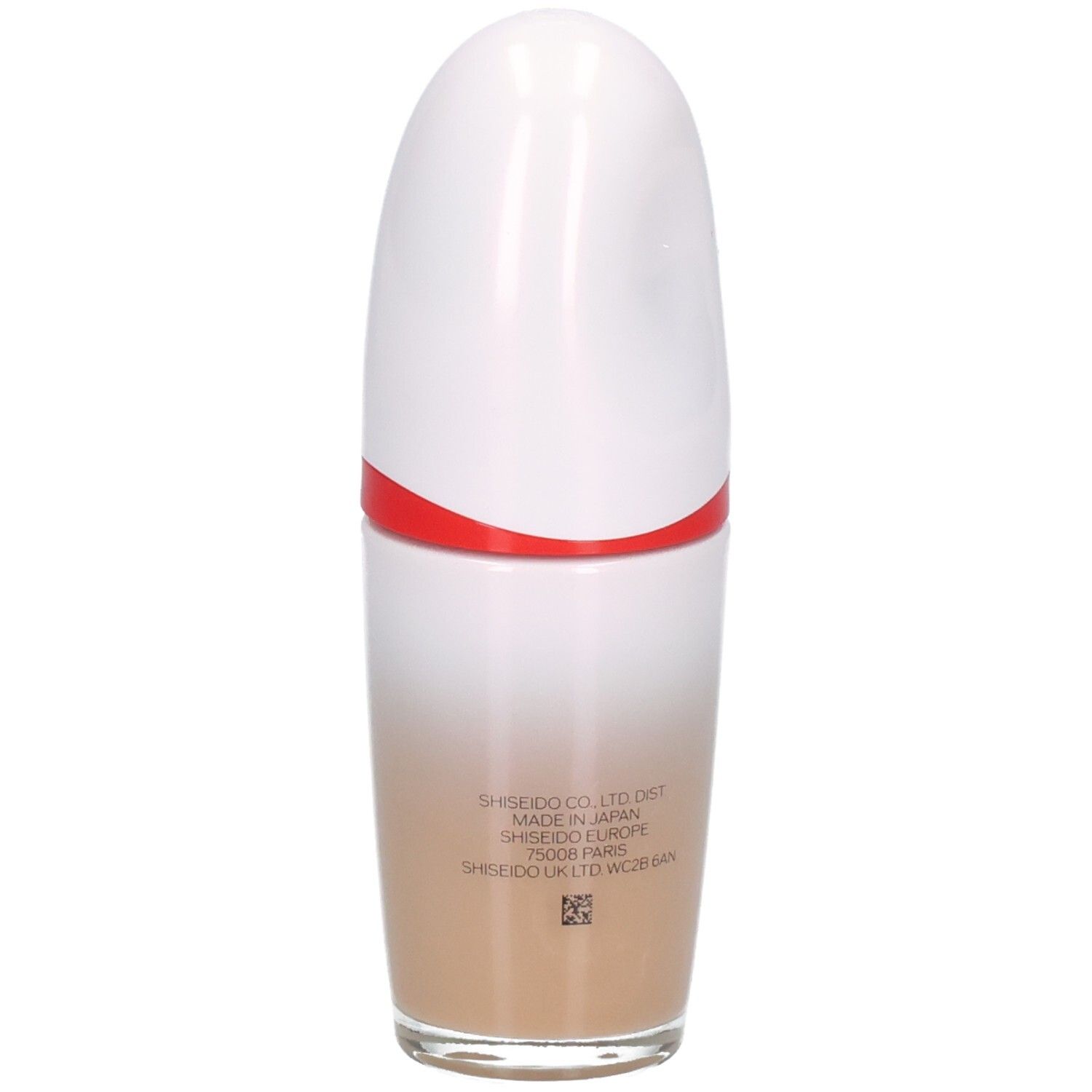 Rückseite der Shiseido Revitalessence Skin Glow Foundation. Enthält Herstellerinformationen und Made in Japan.