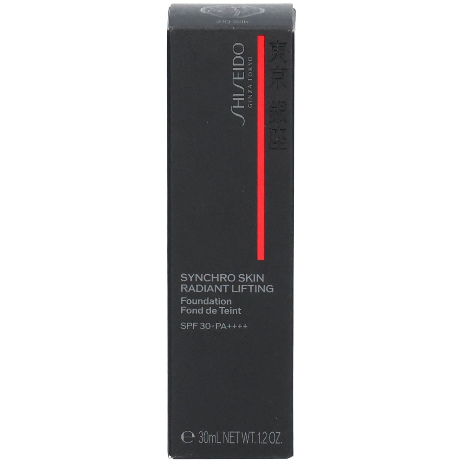 Verpackung des Shiseido Synchro Skin Radiant Lifting Foundation, SPF 30.