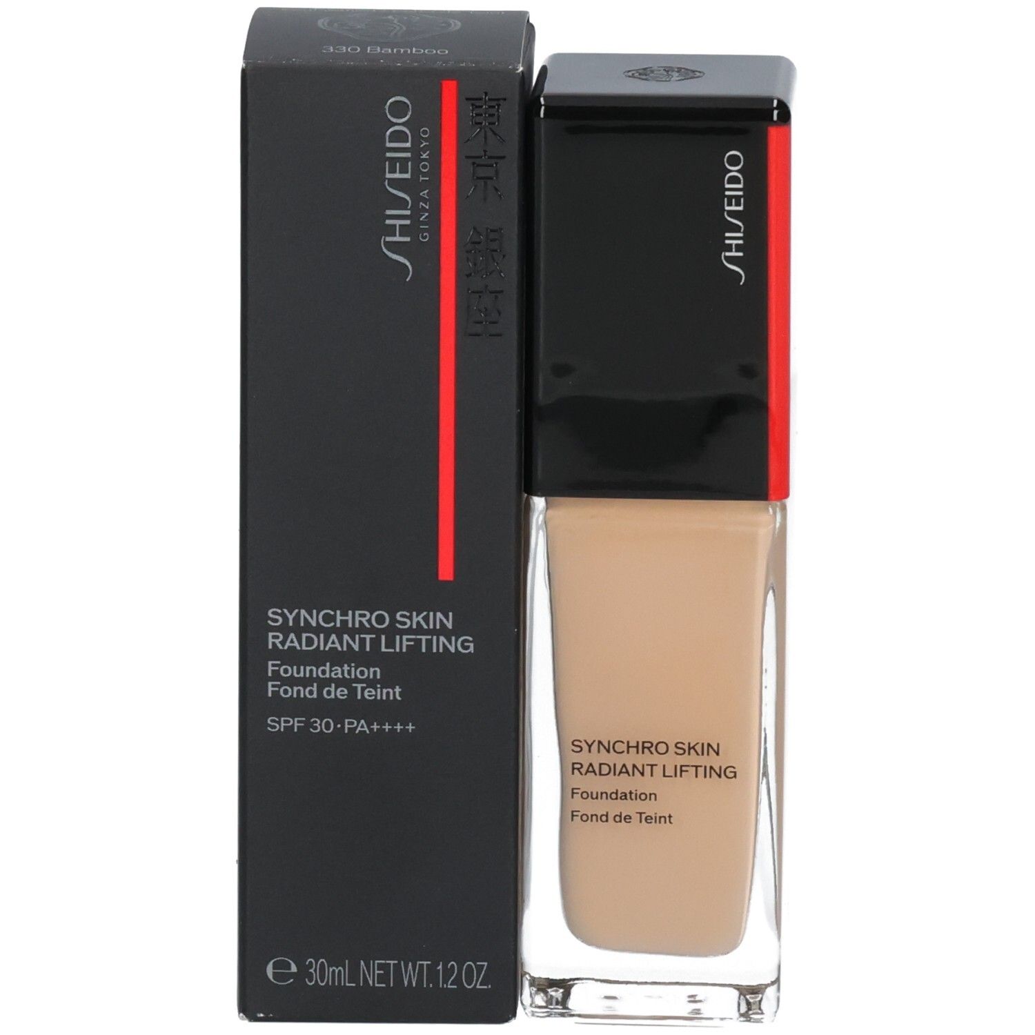 Shiseido Synchro Skin Radiant Lifting Foundation, Farbton 330, mit Verpackung. SPF 30-PA++++.