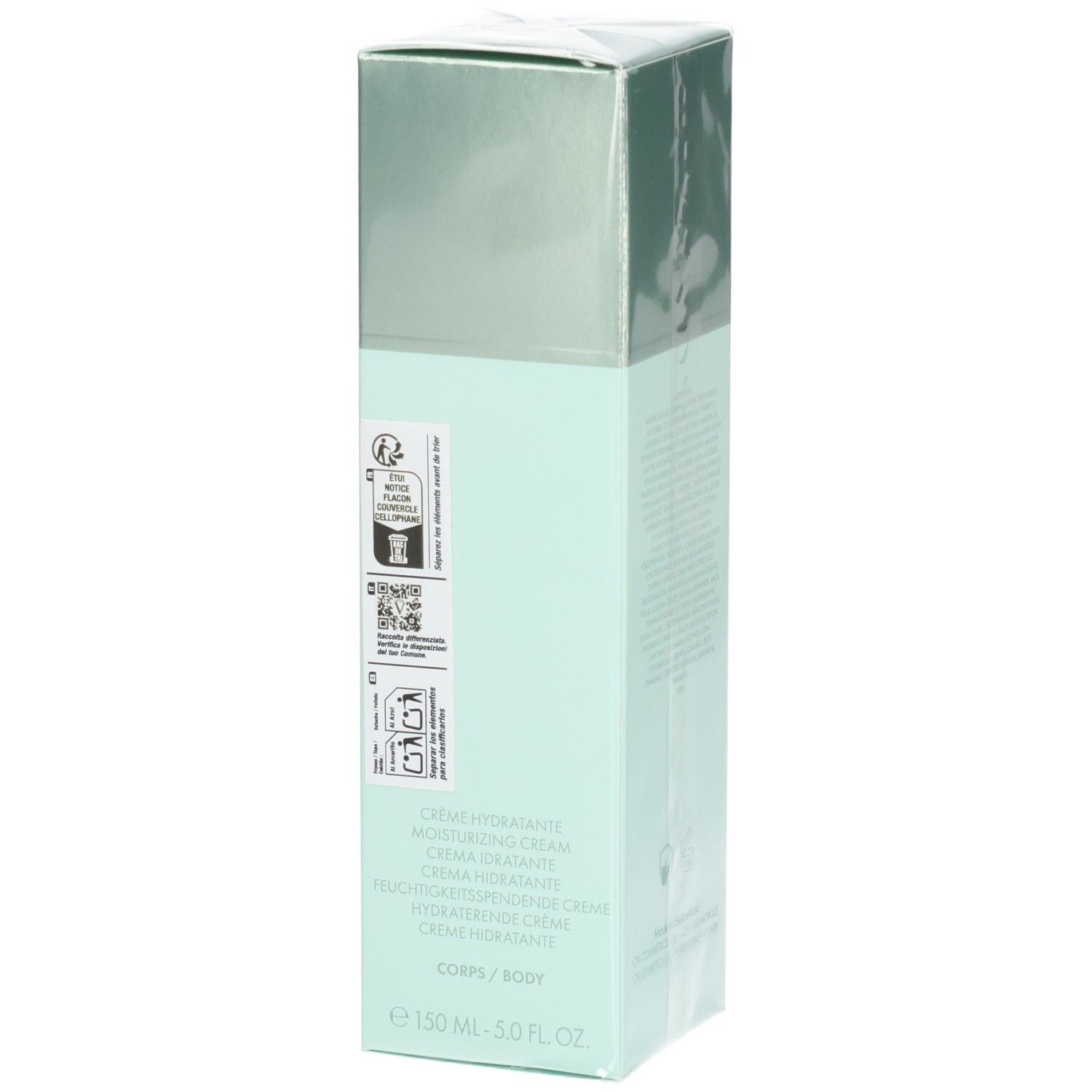 VALMONT Body 24 Hour Feuchtigkeitspflege, mintgrüne Verpackung mit Siegeln und Produktbezeichnung.