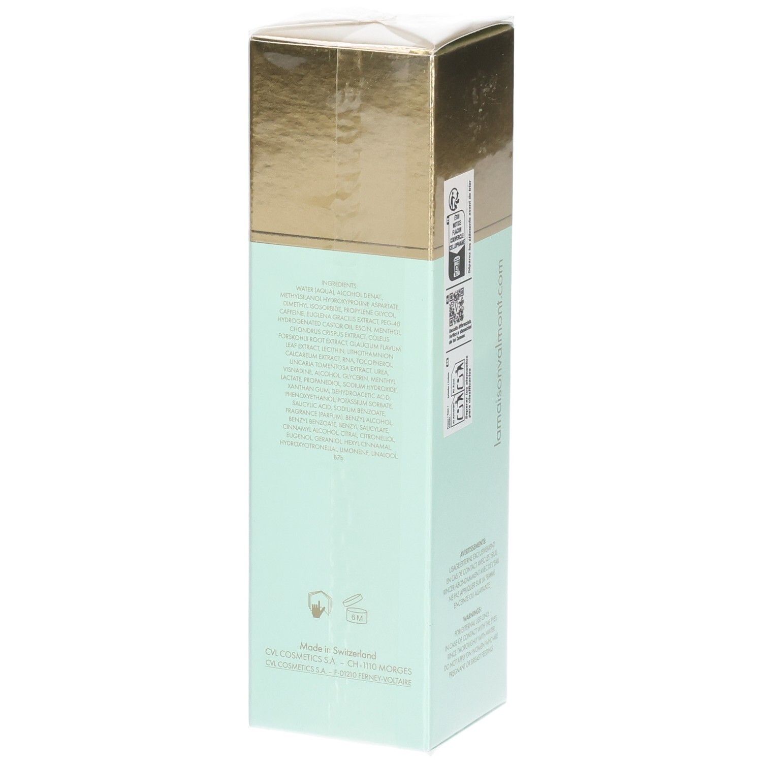 VALMONT D. Solution Booster Intensive Care Flakon mit Rückseite und Inhaltsstoffen.