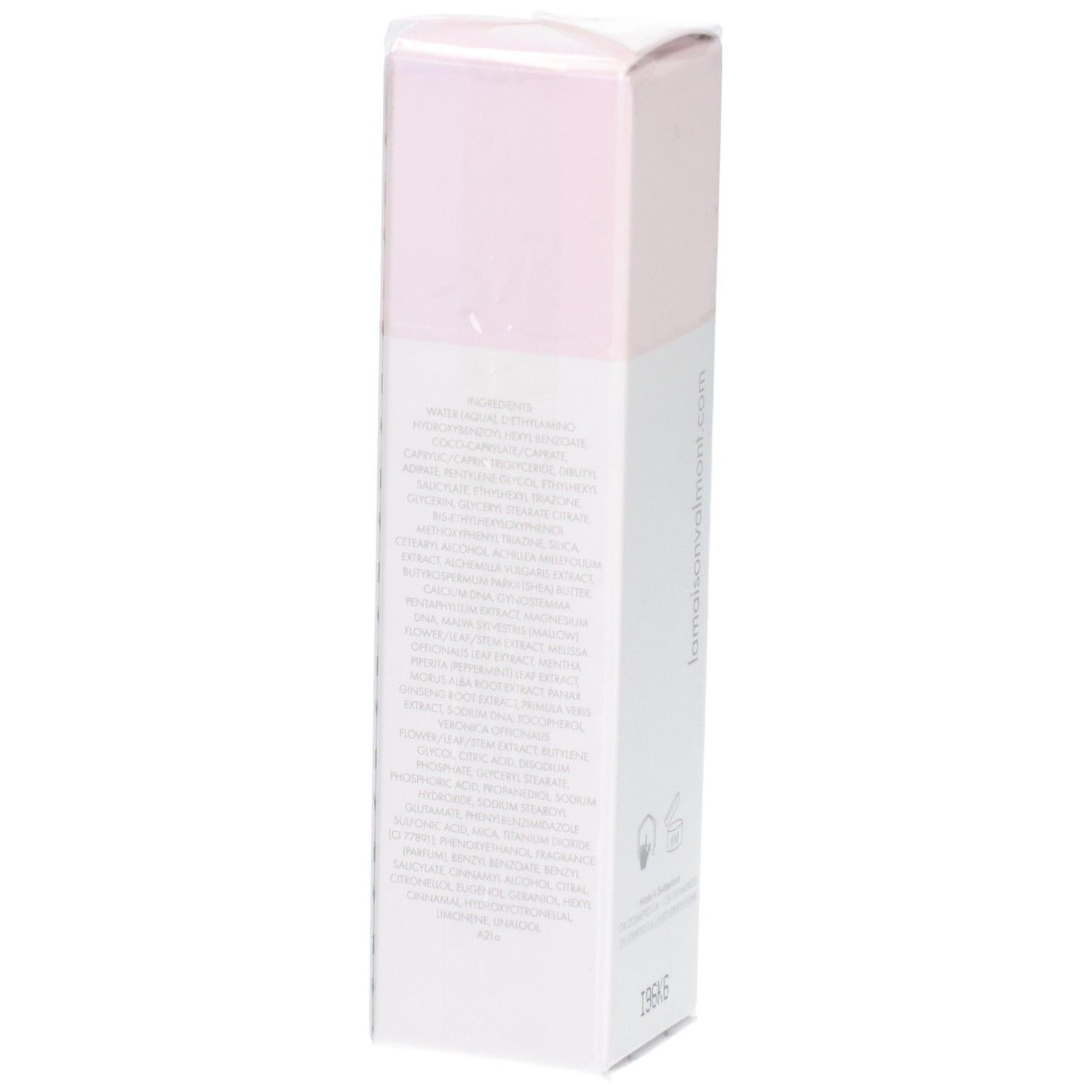 VALMONT LumiCity Tagescreme mit LSF 50, 15 ml, Rückseite mit Inhaltsstoffen.