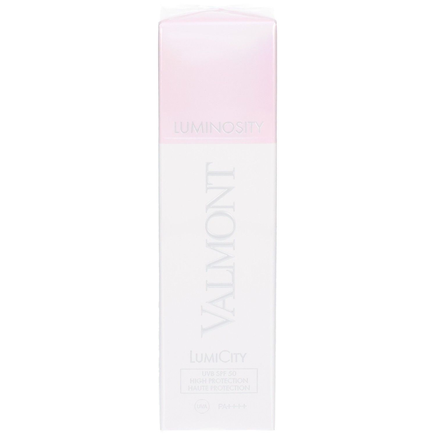 Valmont Luminosity LumiCity SPF50 Tagescreme-Verpackung, Vorderseite.