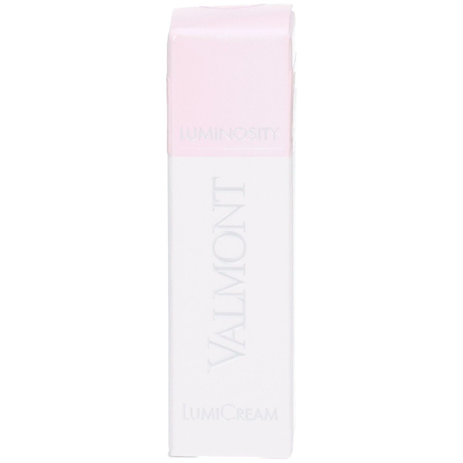 VALMONT LumiCream Faltschachtel, Vorderseite mit Markenschriftzug und Produktlinie.