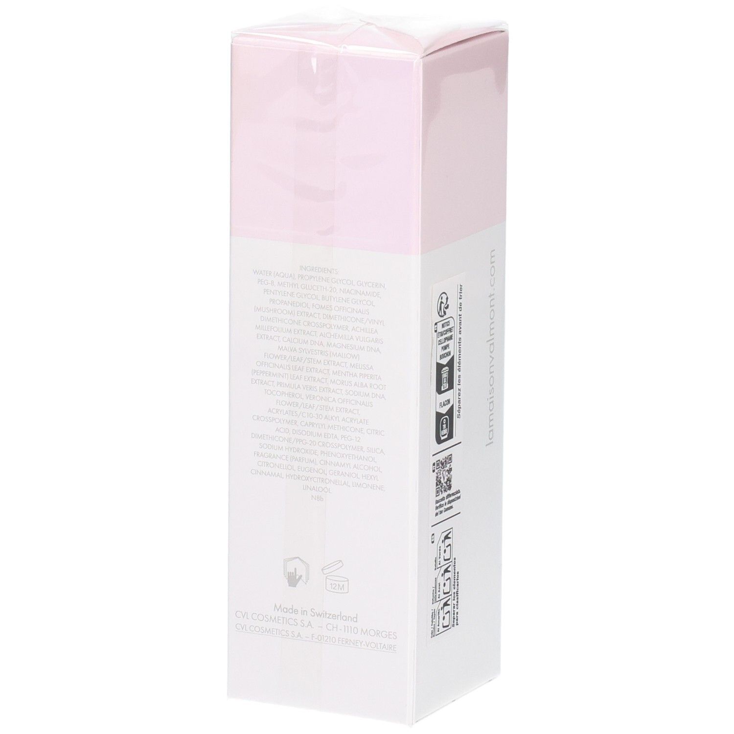 Valmont Luminosity Box: Seite mit Produktinformationen und Herkunftsangabe.