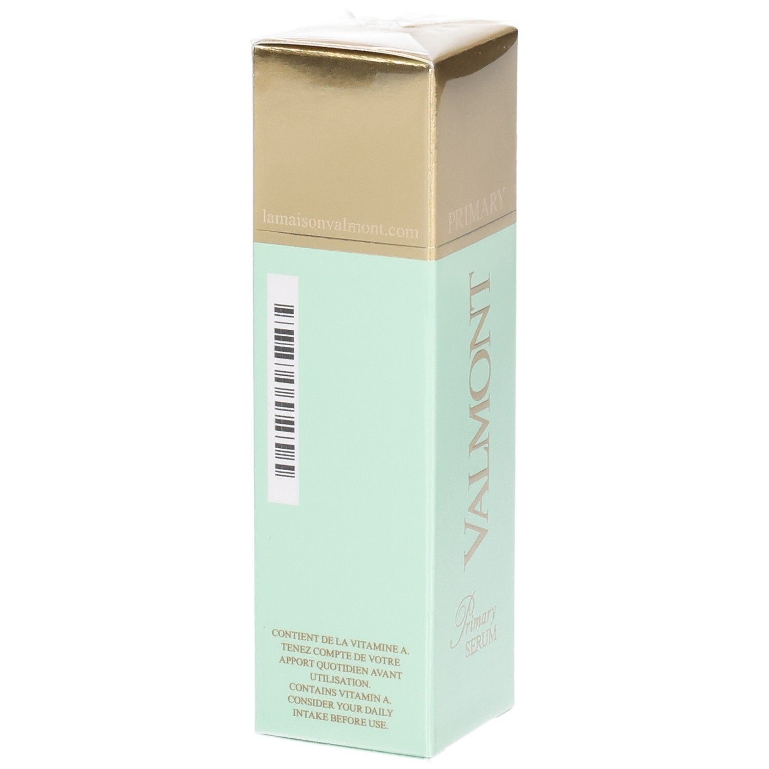 VALMONT Primary Serum Verpackung, Rückseite mit Barcode und Text.