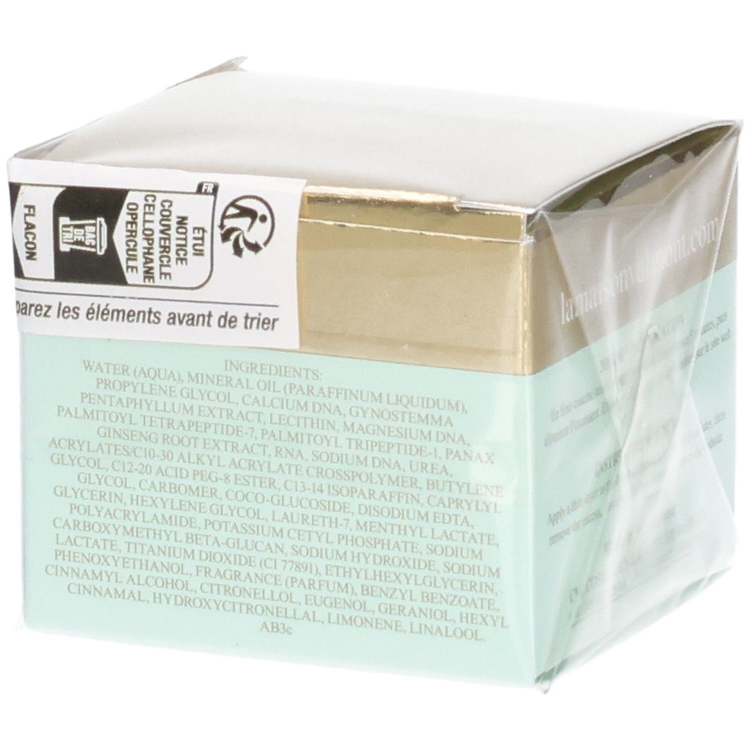 VALMONT Prime Renewing Pack, Seitenansicht der Verpackung mit Inhaltsstoffliste.