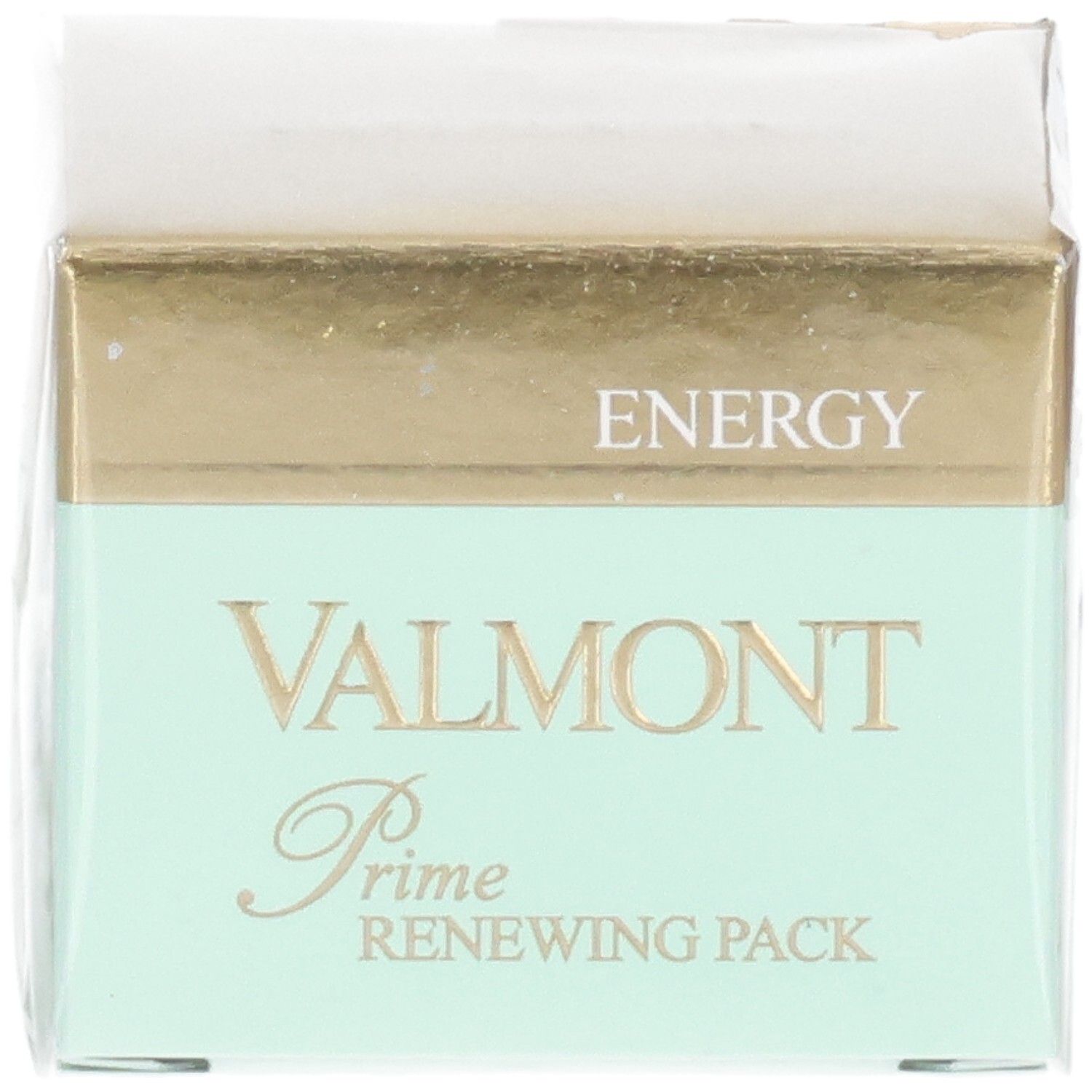VALMONT Prime Renewing Pack, Vorderansicht der mintgrünen und goldenen Verpackung.