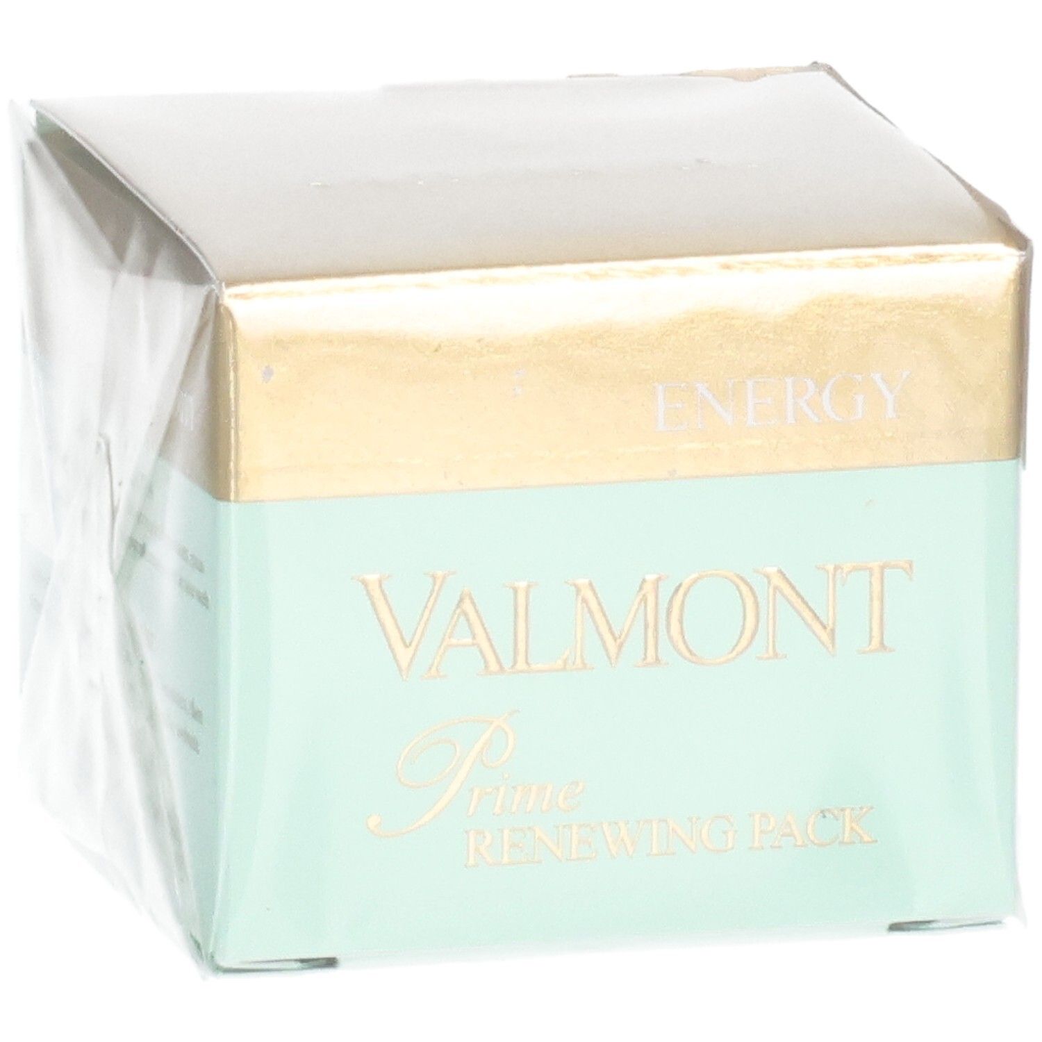 VALMONT Prime Renewing Pack, Verpackung mit goldener Banderole und mintgrünem Unterteil.