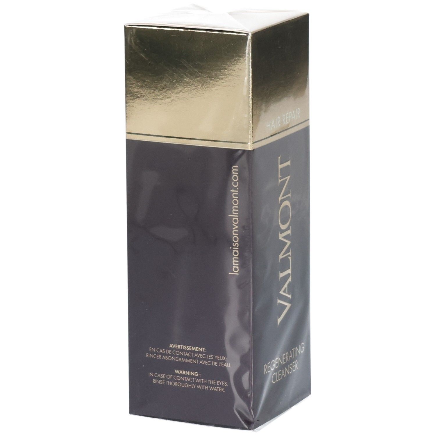 Valmont Regenerating Cleanser Verpackung mit Website-Angabe und Warnhinweis.