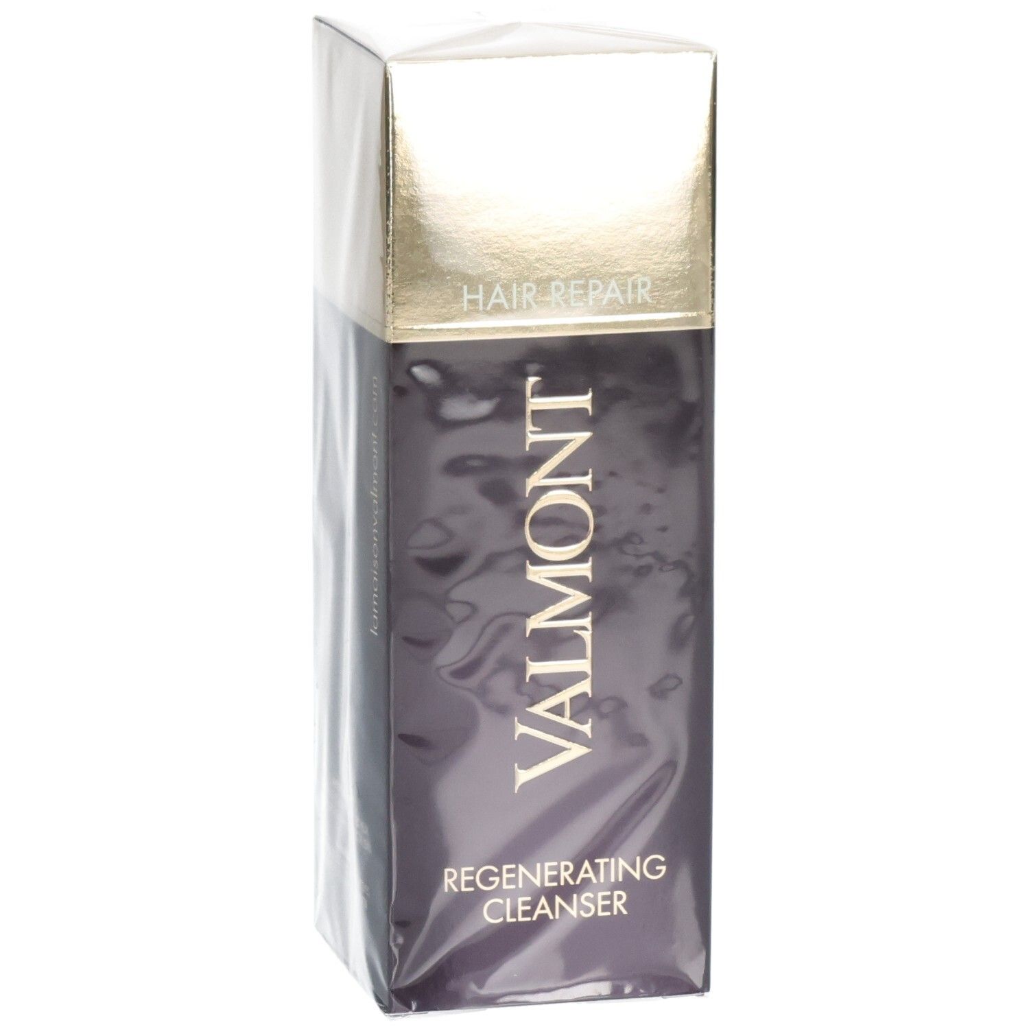 Valmont Regenerating Cleanser Verpackung, schräg von vorne mit goldenem Deckel.