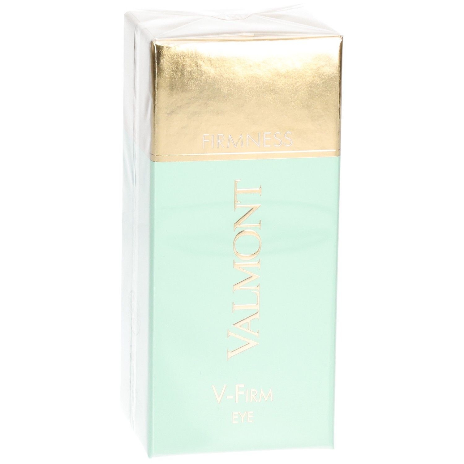 VALMONT V-Firm Eye Verpackung, mintgrün mit goldener Oberseite, seitlich.