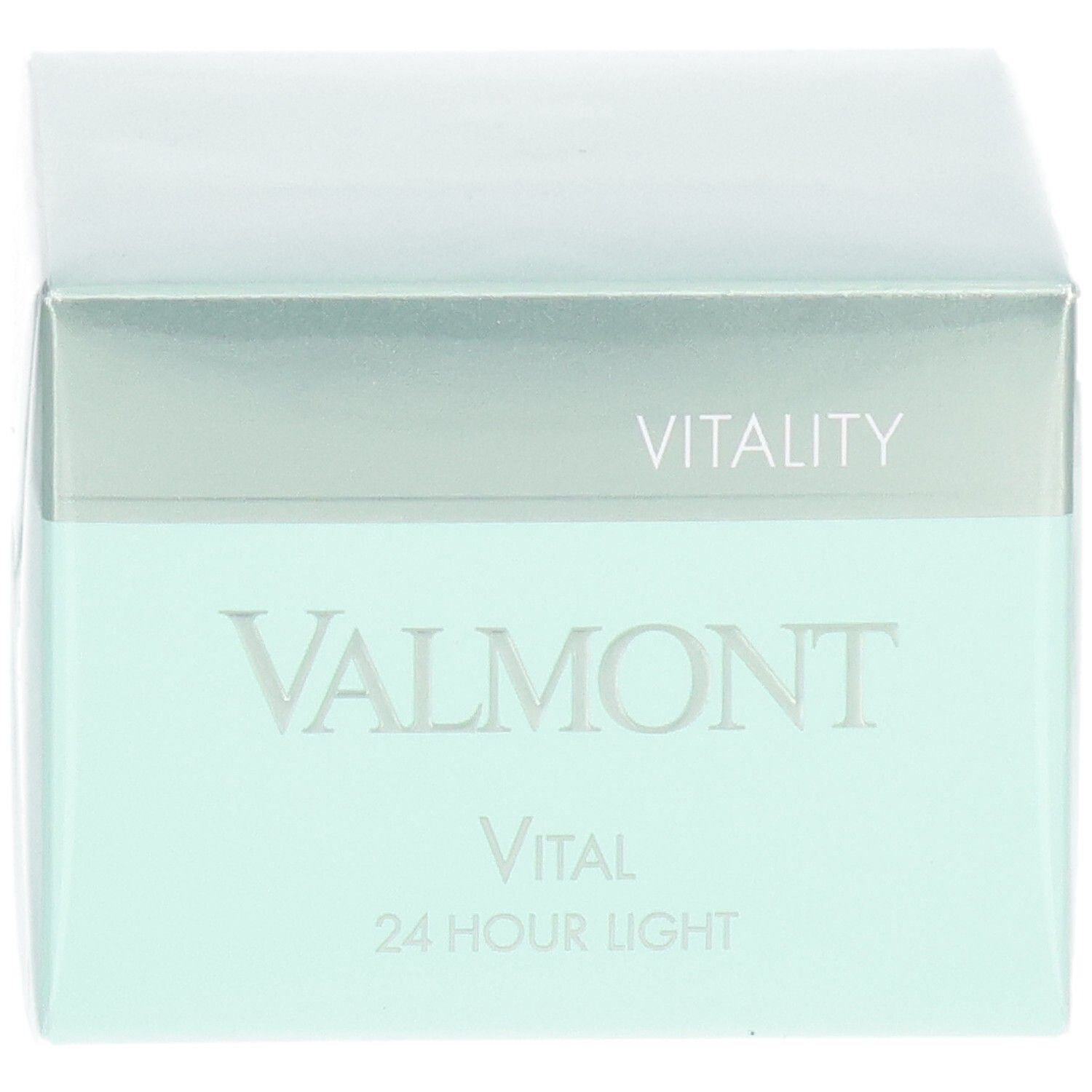 VALMONT Vital 24 Hour Light Creme Verpackung. Vorderseite mit Produktnamen und Vitality-Schriftzug.