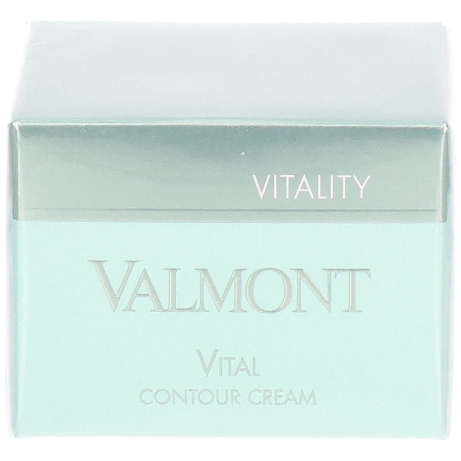 Valmont Vital Contour Cream Verpackung, mintgrün und silber, Vorderseite.
