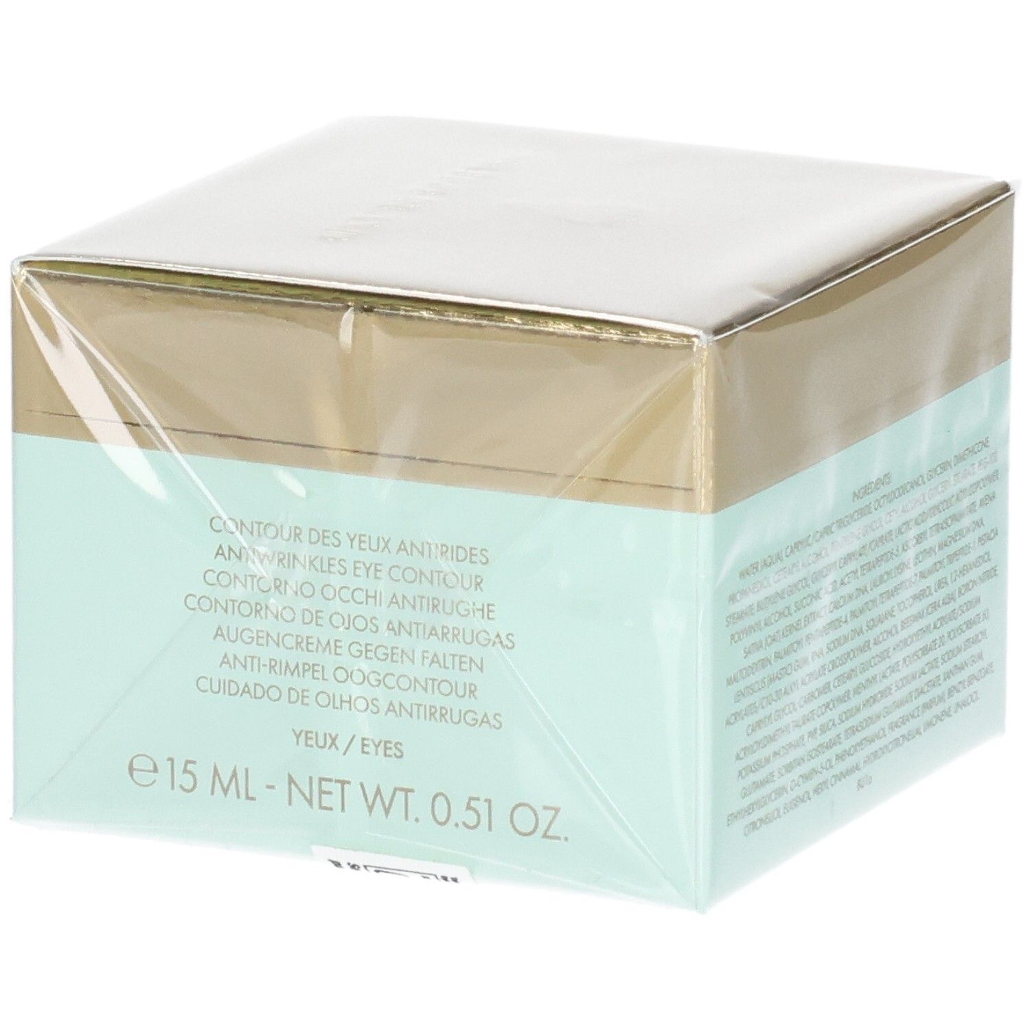 VALMONT V-Lift Eye Creme Verpackung, Vorderseite mit "15 ml - NET WT. 0.51 OZ.".