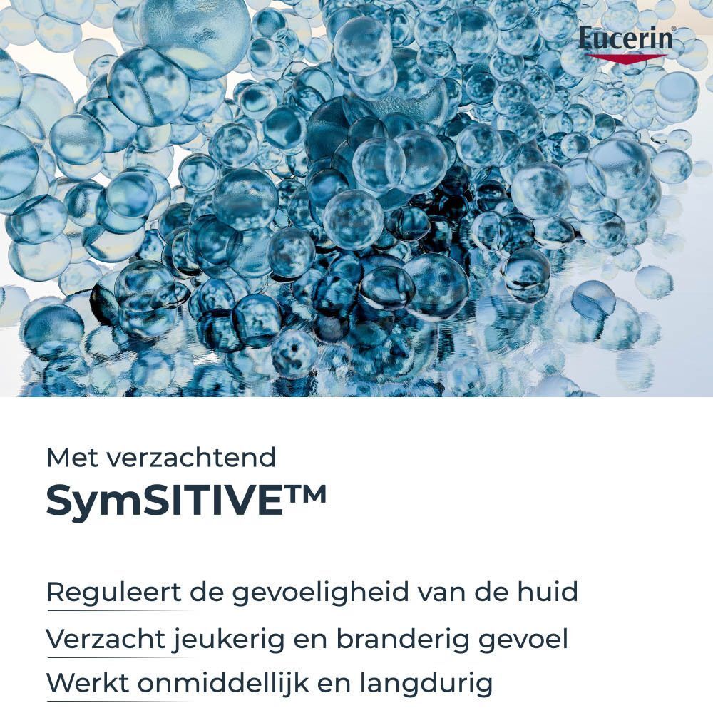 Twee afbeeldingen: SymSITIVE™ en Ceramiden. Tekst: Om de gevoeligheid van de huid te reguleren. Om de barrièrefunctie van de huid te versterken.