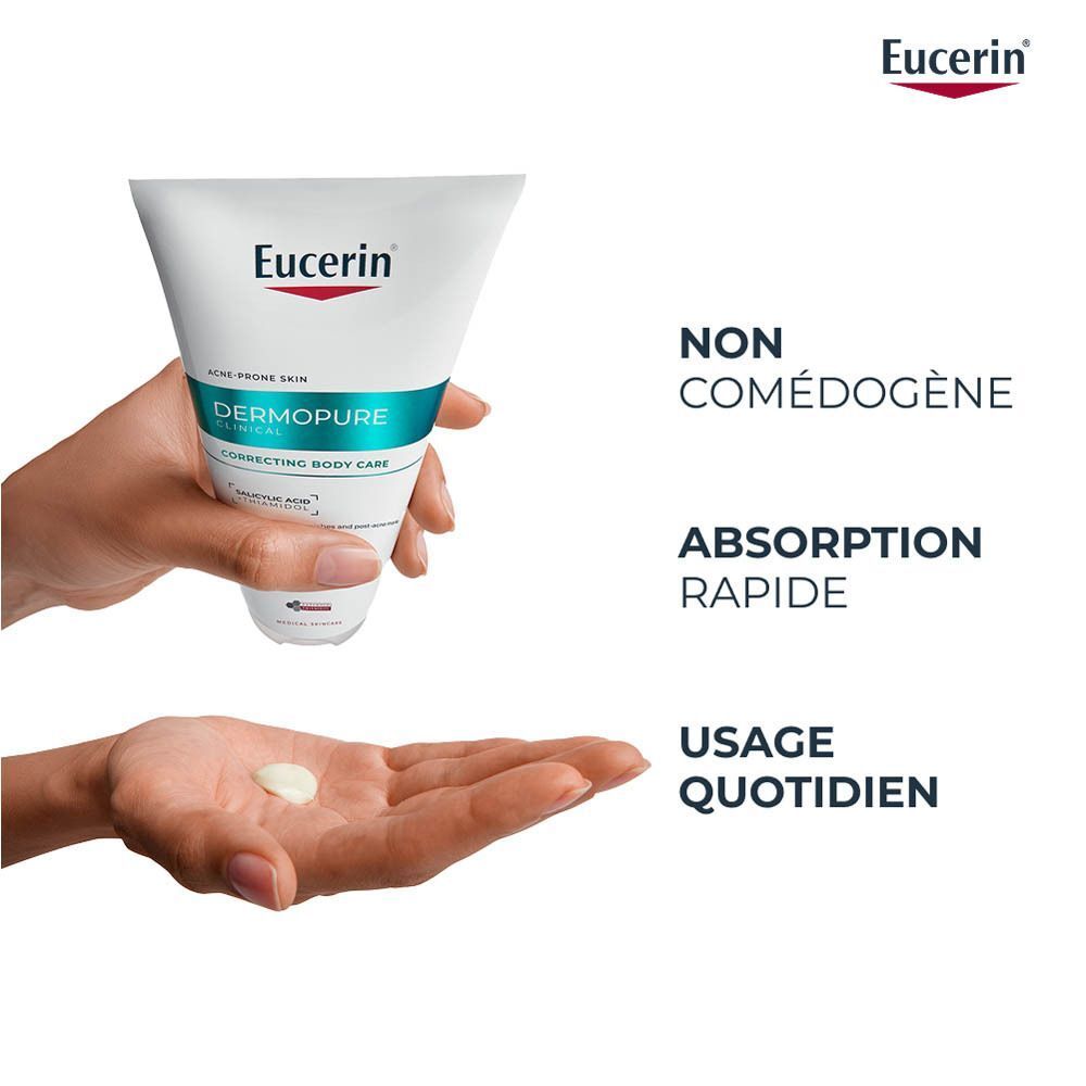 Main avec crème. Texte : Non comédogène, absorption rapide, usage quotidien.