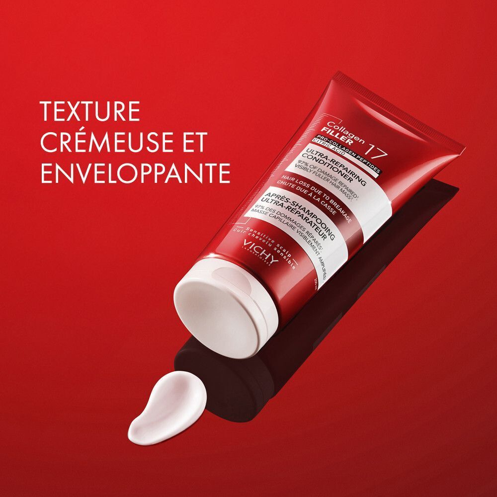 Vichy Dercos Après-Shampooing Collagen 17 Filler | Cheveux Abîmés et Cassants | Peptides Pro-Collagène et Acide citrique