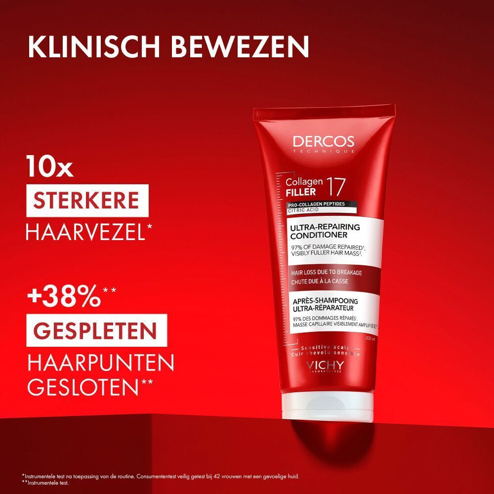 Vichy Dercos Collagen 17 Filler Conditioner | Beschadigd en Breekbaar Haar | Pro-Collageen Peptiden en Citroenzuur