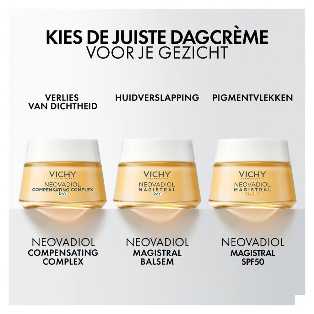 Potje Vichy crème. Tekst: Formule hypoallergénique, Convient aux peaux sensibles. Opschrift: Neovadiol.