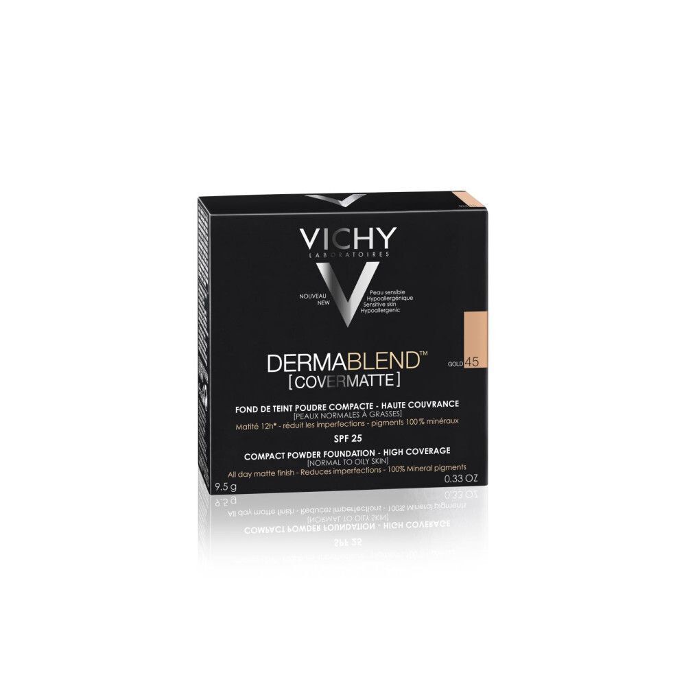 Vichy Dermablend™ Covermatte 45 Gold | Fond de Teint Poudre pour Peaux Normales à Grasses | À Base de Talc et Perlite