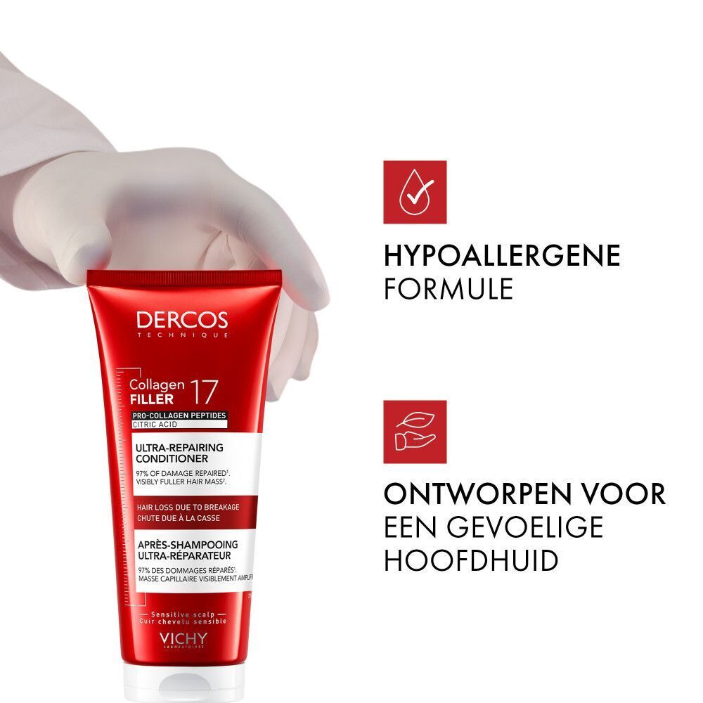 Vichy Dercos Collagen 17 Filler Conditioner | Beschadigd en Breekbaar Haar | Pro-Collageen Peptiden en Citroenzuur