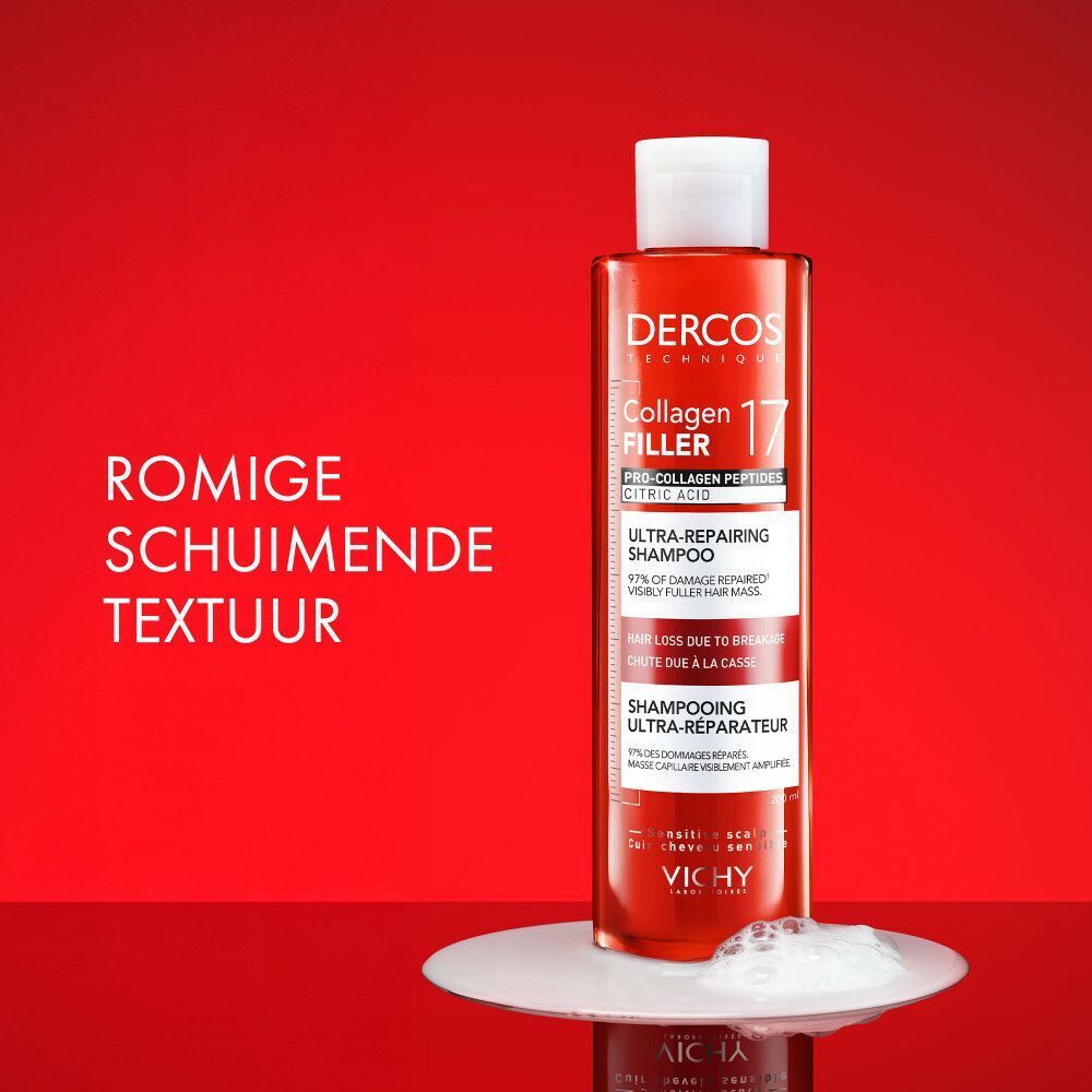 Vichy Dercos Collagen 17 Filler Shampoo | Beschadigd en Breekbaar Haar | Pro-Collageen Peptiden en Citroenzuur