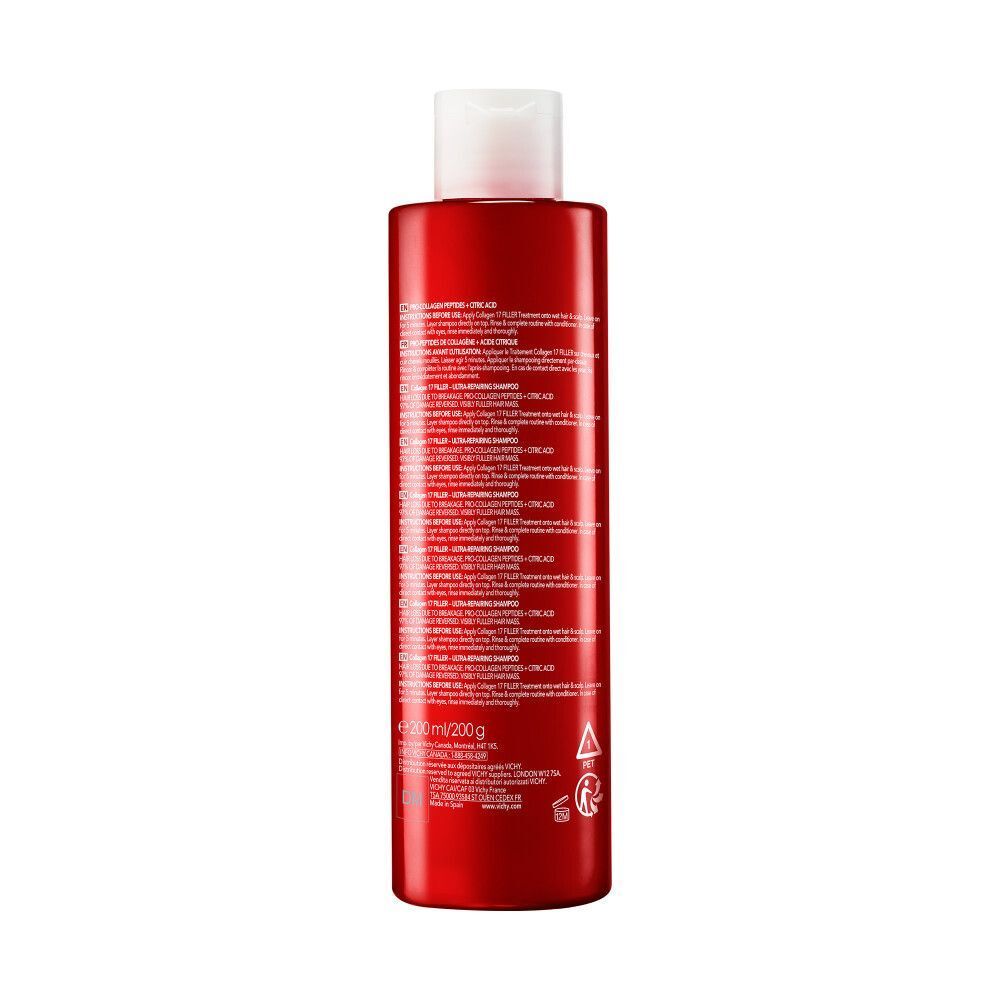 Vichy Dercos Shampooing Collagen 17 Filler | Cheveux Abîmés et Cassants | Peptides Pro-Collagène et Acide citrique