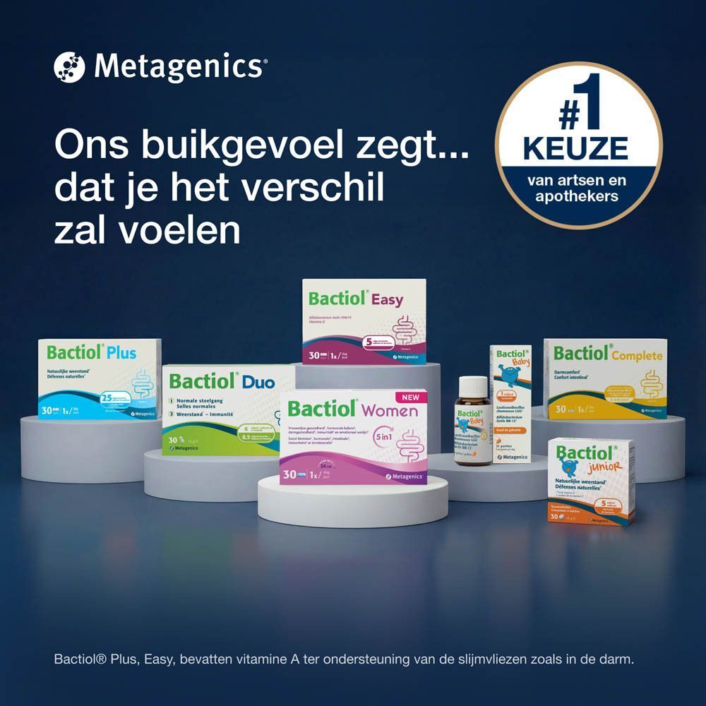 Verschillende Bactiol-producten. Tekst: '1e keuze van artsen en apothekers'.