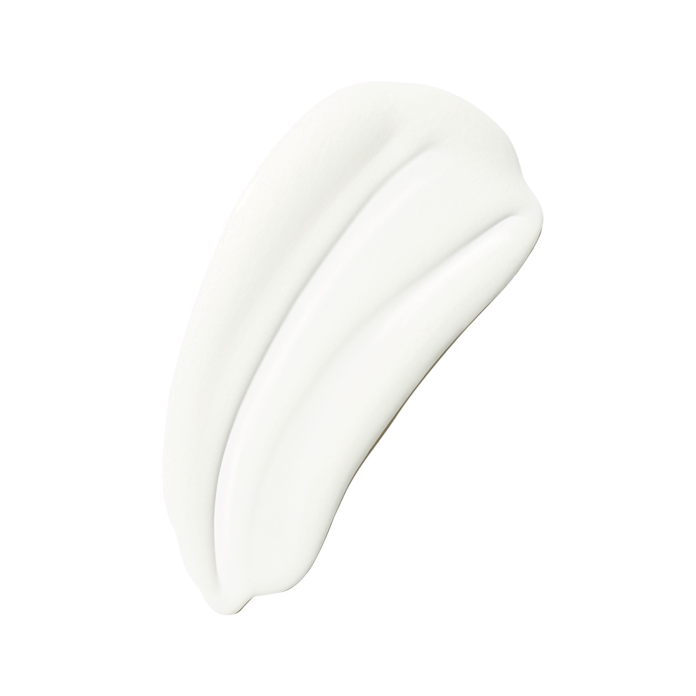 Eine weiße Creme-Spur auf weißem Hintergrund.