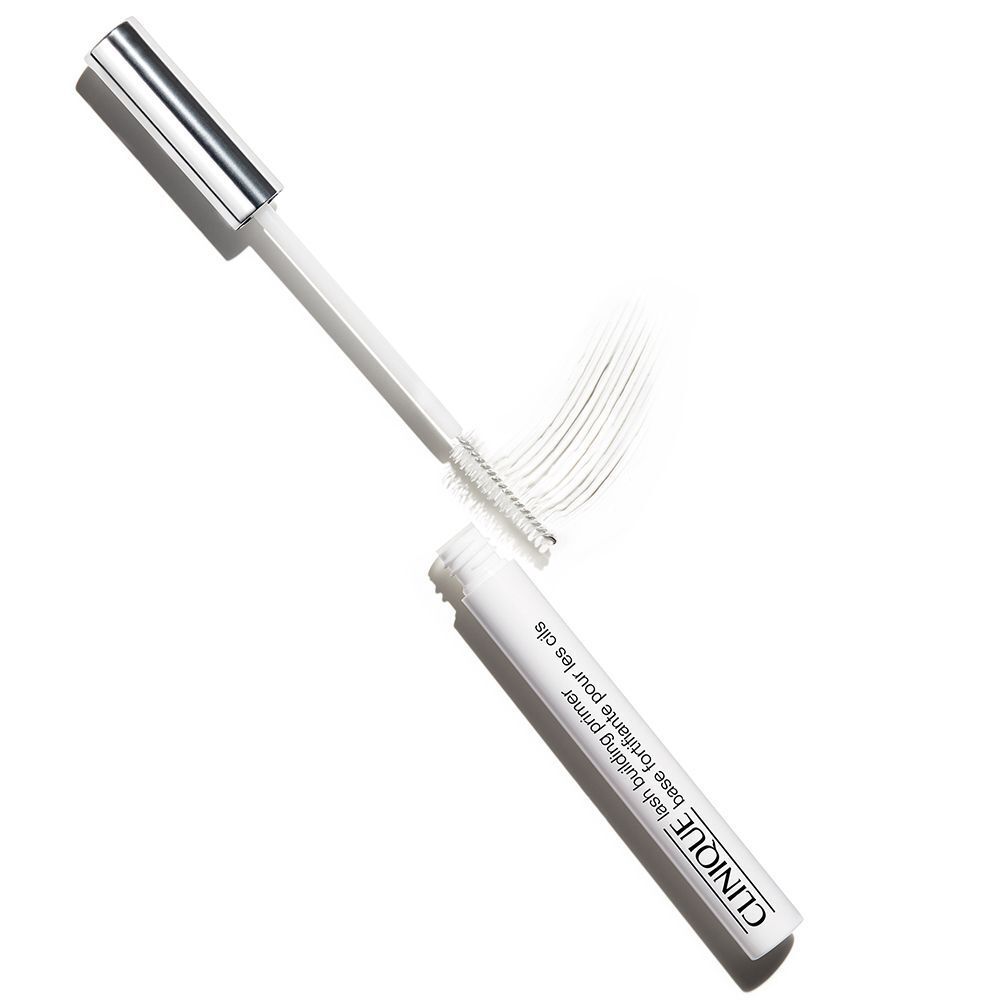 Clinique Lash Building Primer, geöffnet, mit Applikator und Produktspuren.